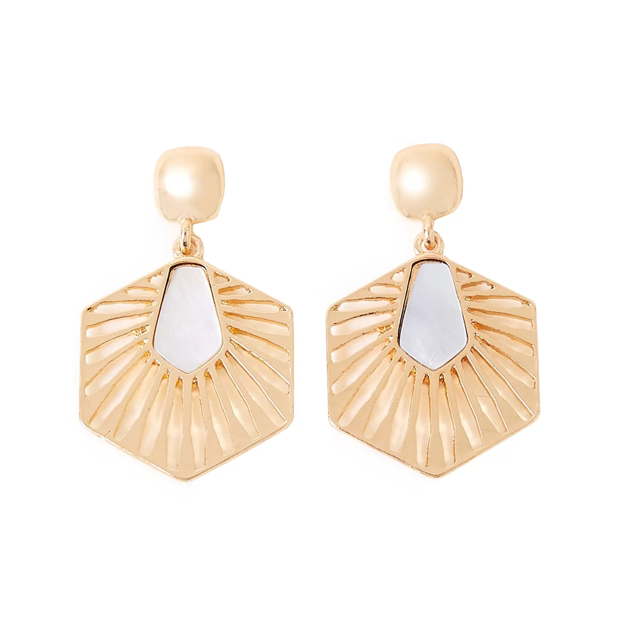 Accessorize London Women's Shell Detail Hexagon Drop Earrings