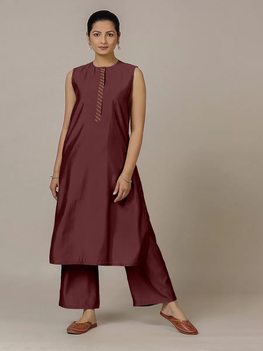 Adah x Rozaana | A Line Kurta in Deep Maroon with Thread Work | Coords or Only Kurta