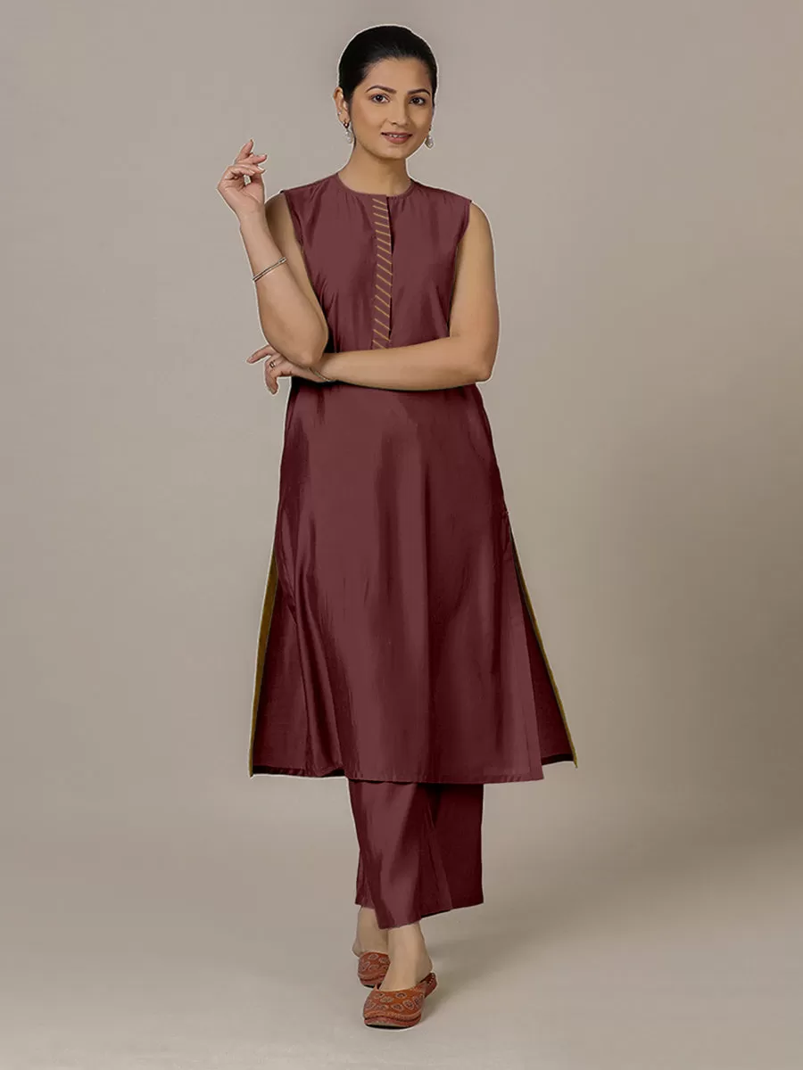 Adah x Rozaana | A Line Kurta in Deep Maroon with Thread Work | Coords or Only Kurta