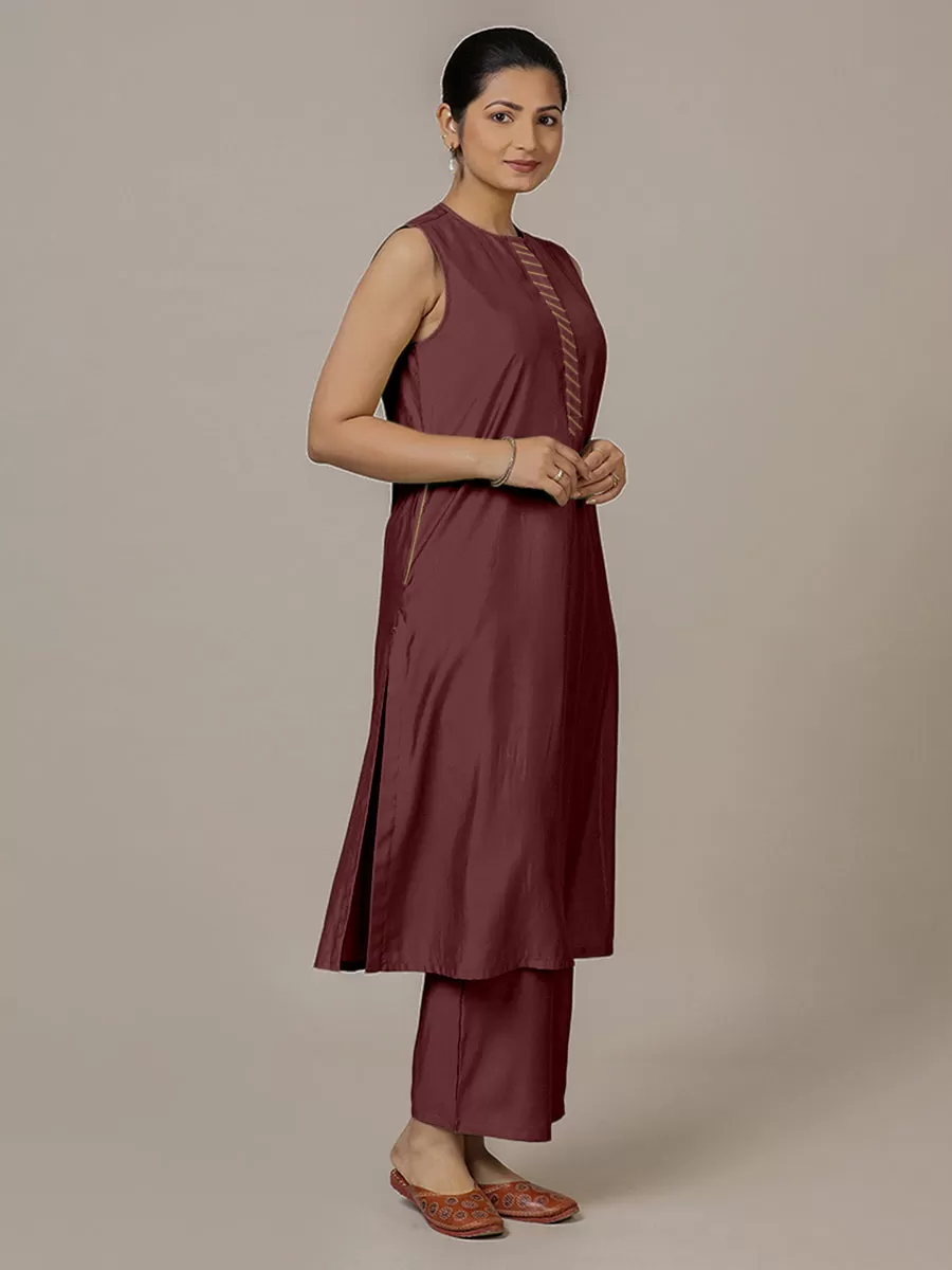 Adah x Rozaana | A Line Kurta in Deep Maroon with Thread Work | Coords or Only Kurta