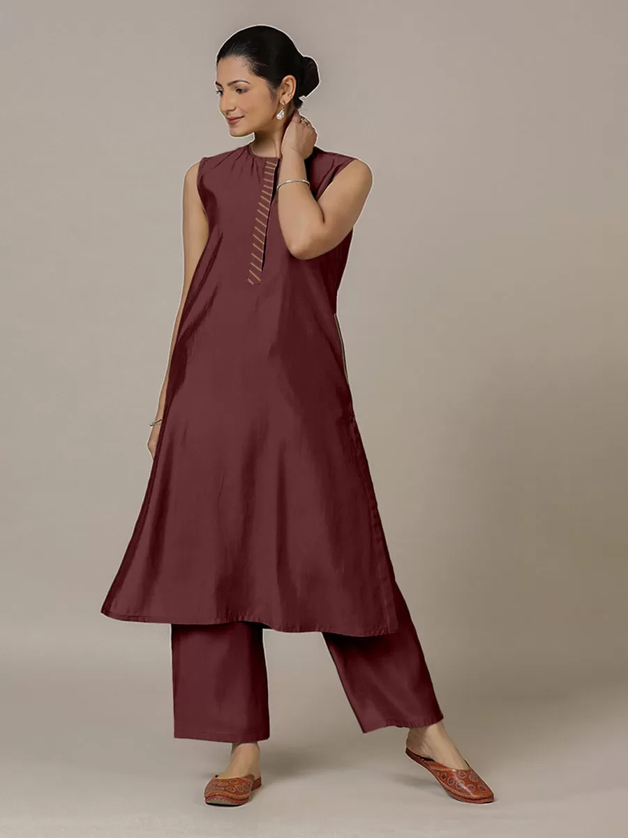 Adah x Rozaana | A Line Kurta in Deep Maroon with Thread Work | Coords or Only Kurta