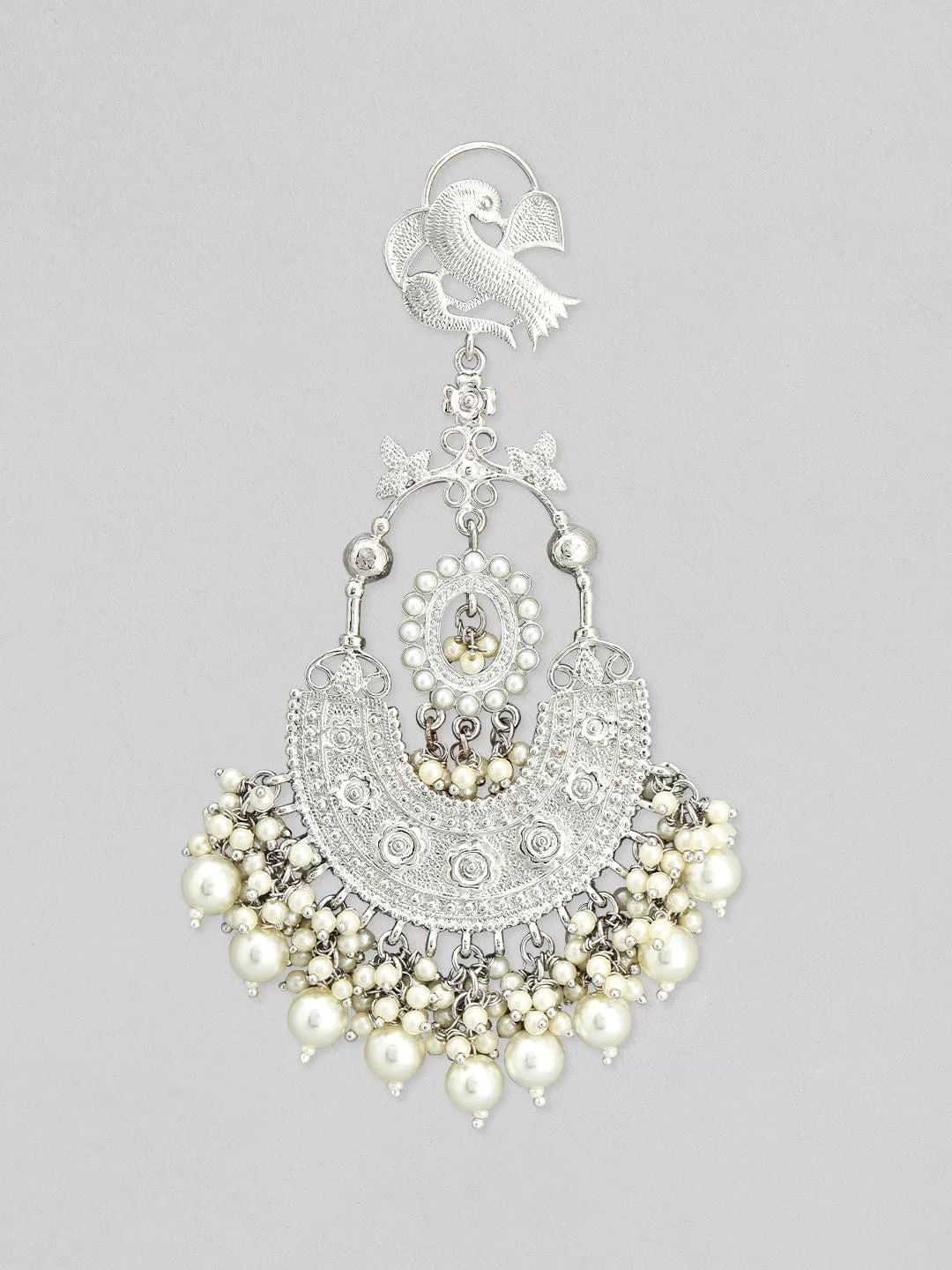 As Seen on Mrunal Thakur -  Rubans Silver-Plated Pearls Chandbali Earring