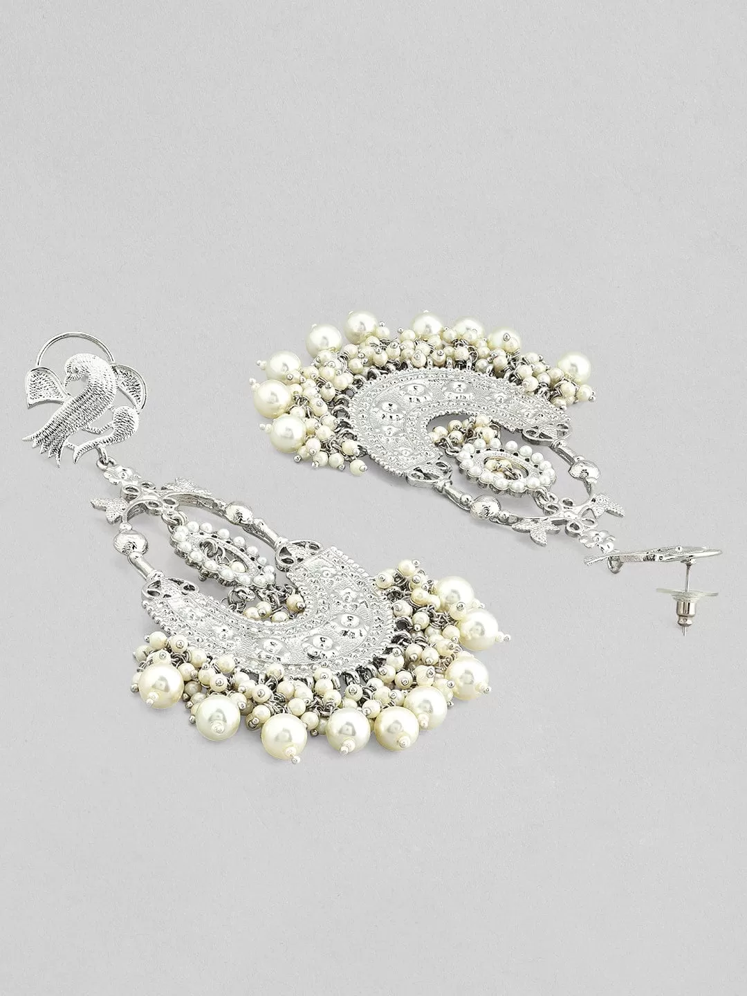 As Seen on Mrunal Thakur -  Rubans Silver-Plated Pearls Chandbali Earring