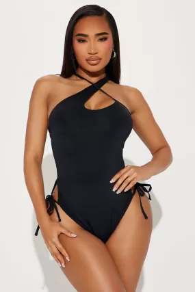 Beachside Coconuts Ruched Asymmetrical 1 Piece Swimsuit - Black