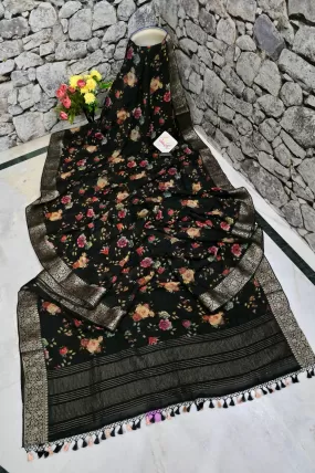 Black Color Georgette Banarasi with Digital Print Work