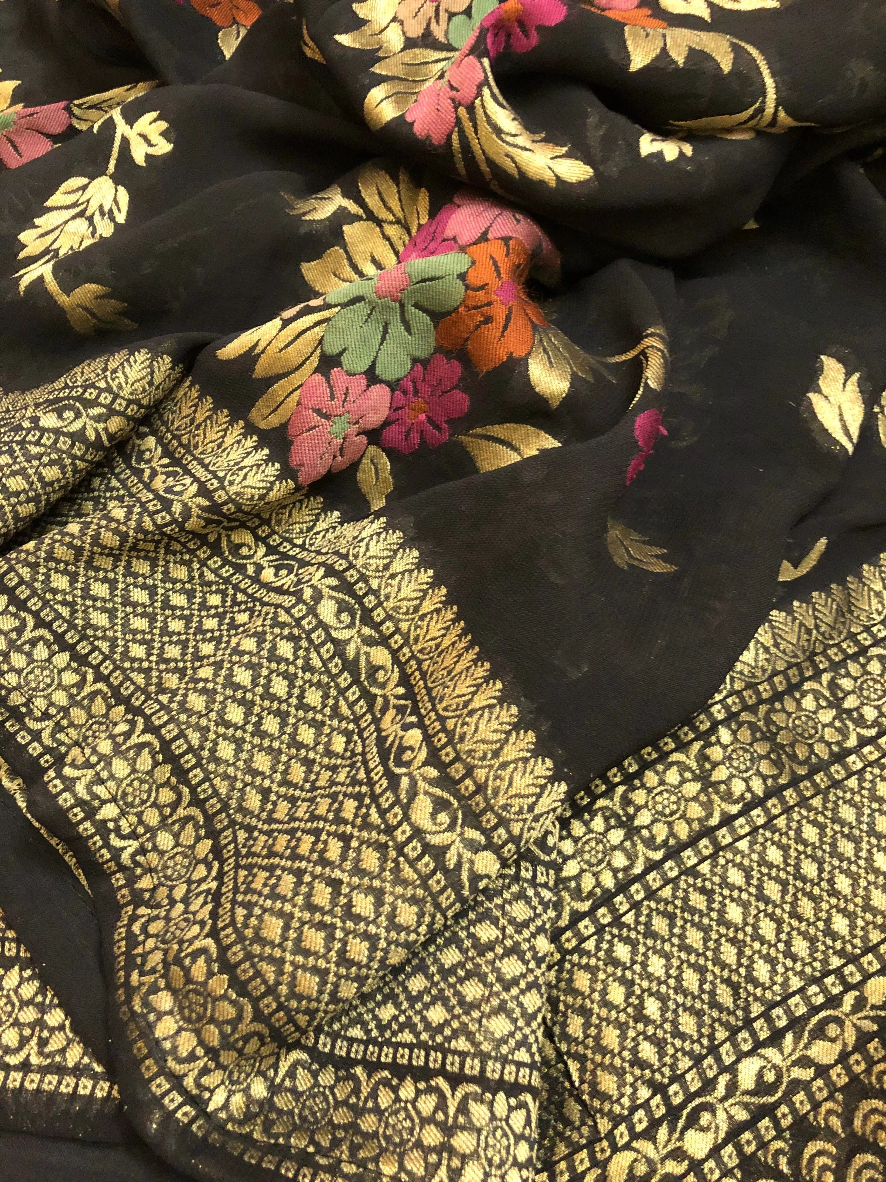 Black Color Meenakari  Georgette Banarasi Saree