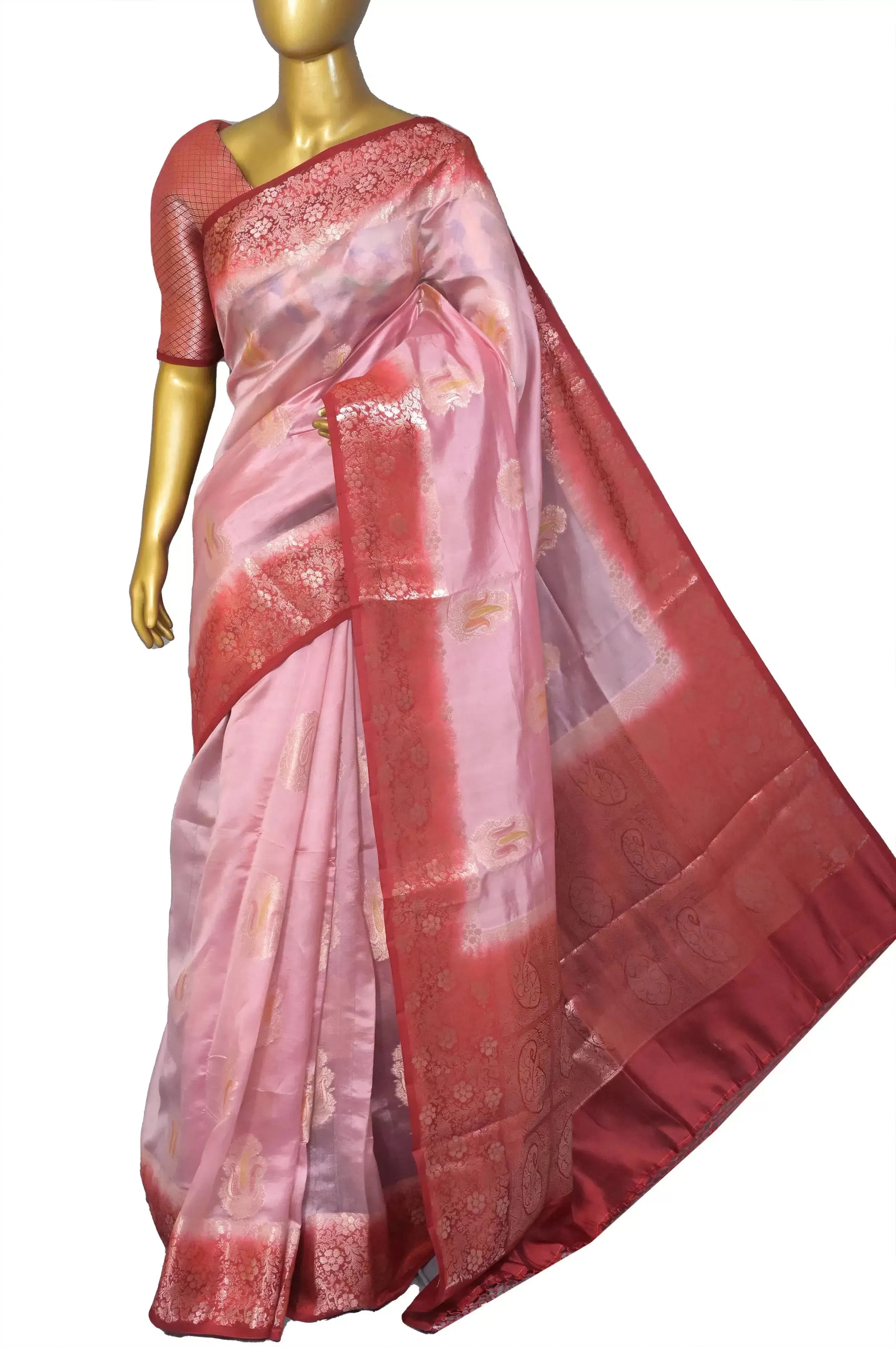 Blush Pink Color Pure Kora Organza Silk Banarasi Saree with Meenakari Butta Work