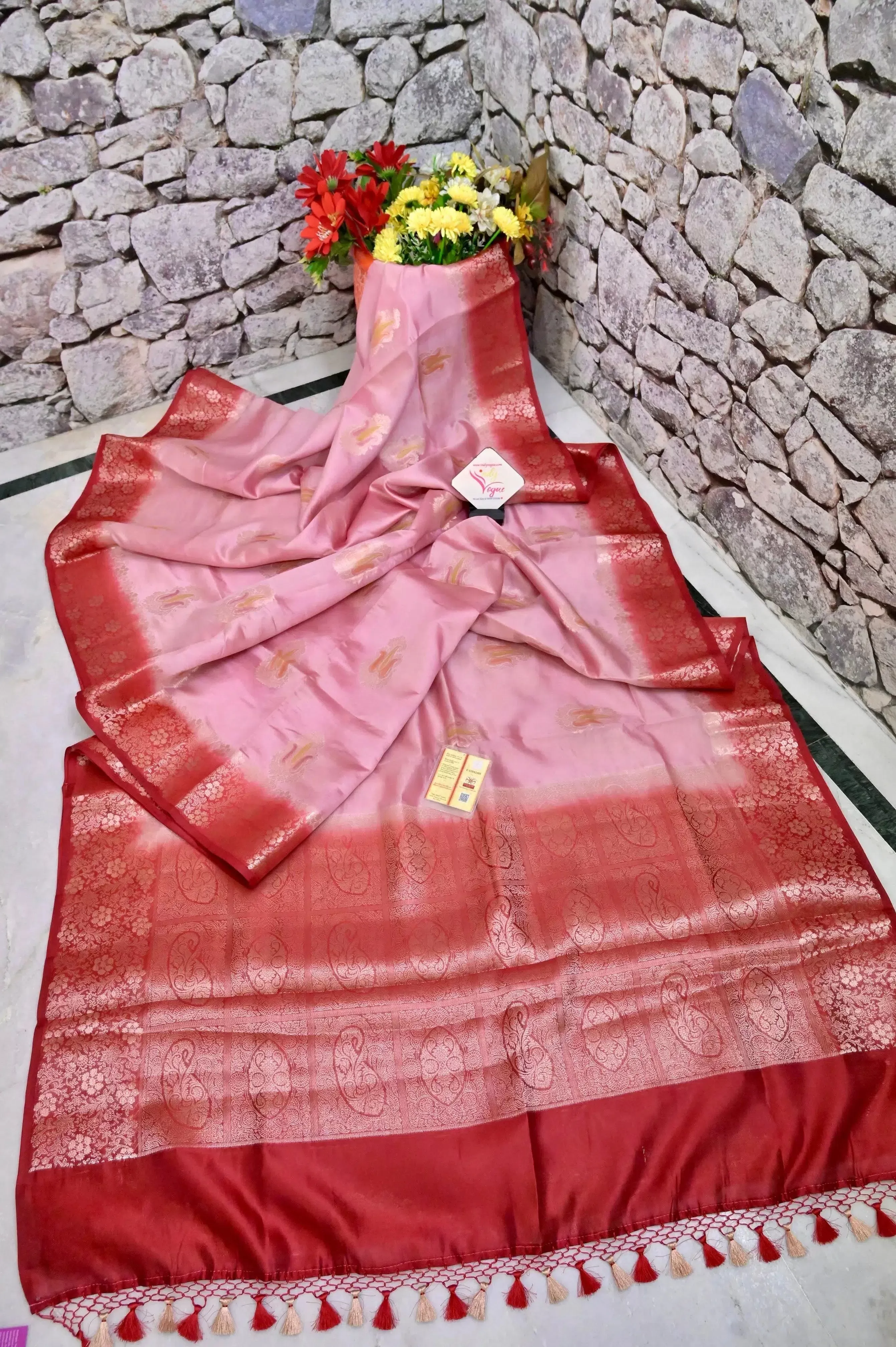 Blush Pink Color Pure Kora Organza Silk Banarasi Saree with Meenakari Butta Work