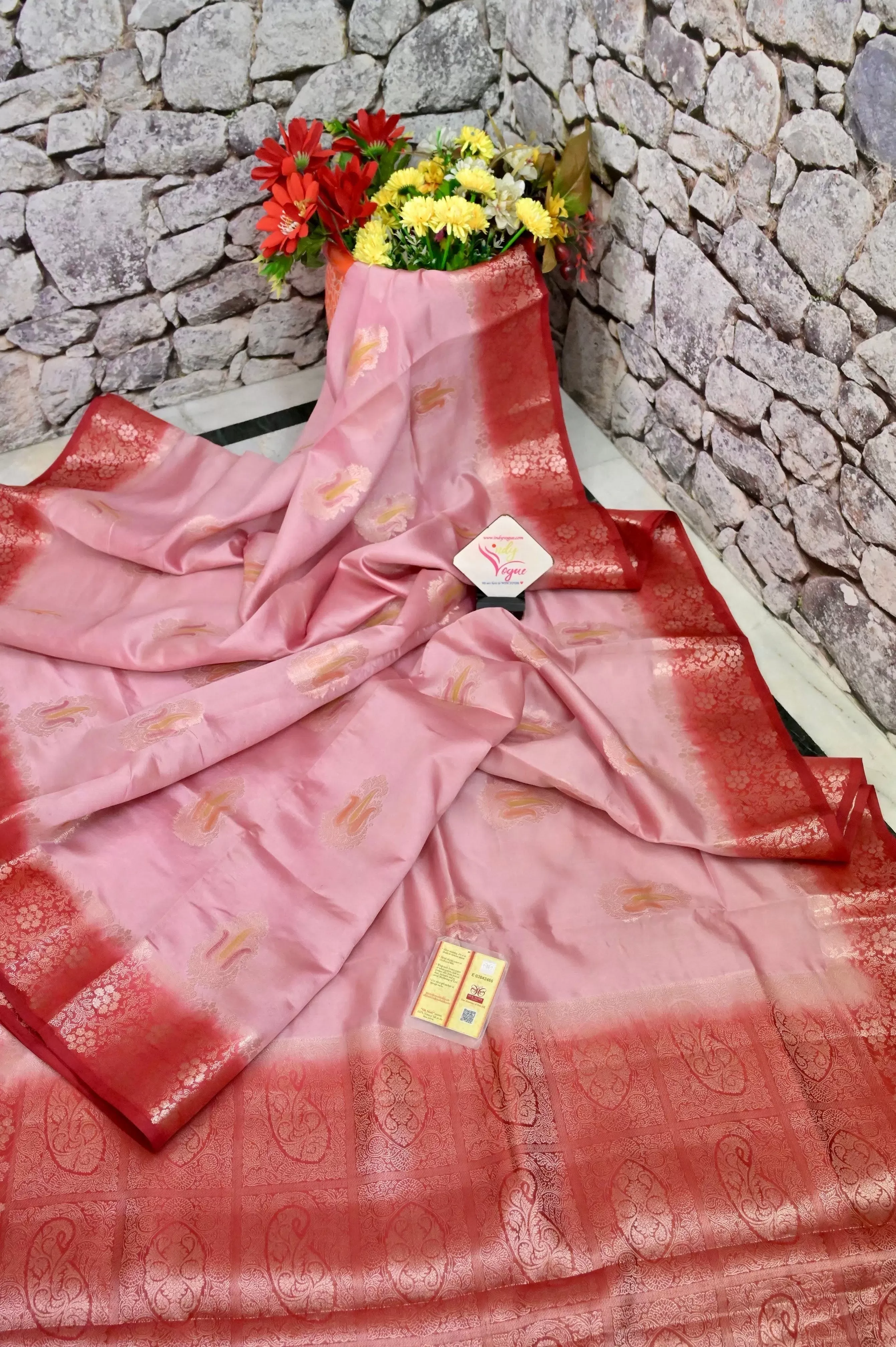 Blush Pink Color Pure Kora Organza Silk Banarasi Saree with Meenakari Butta Work