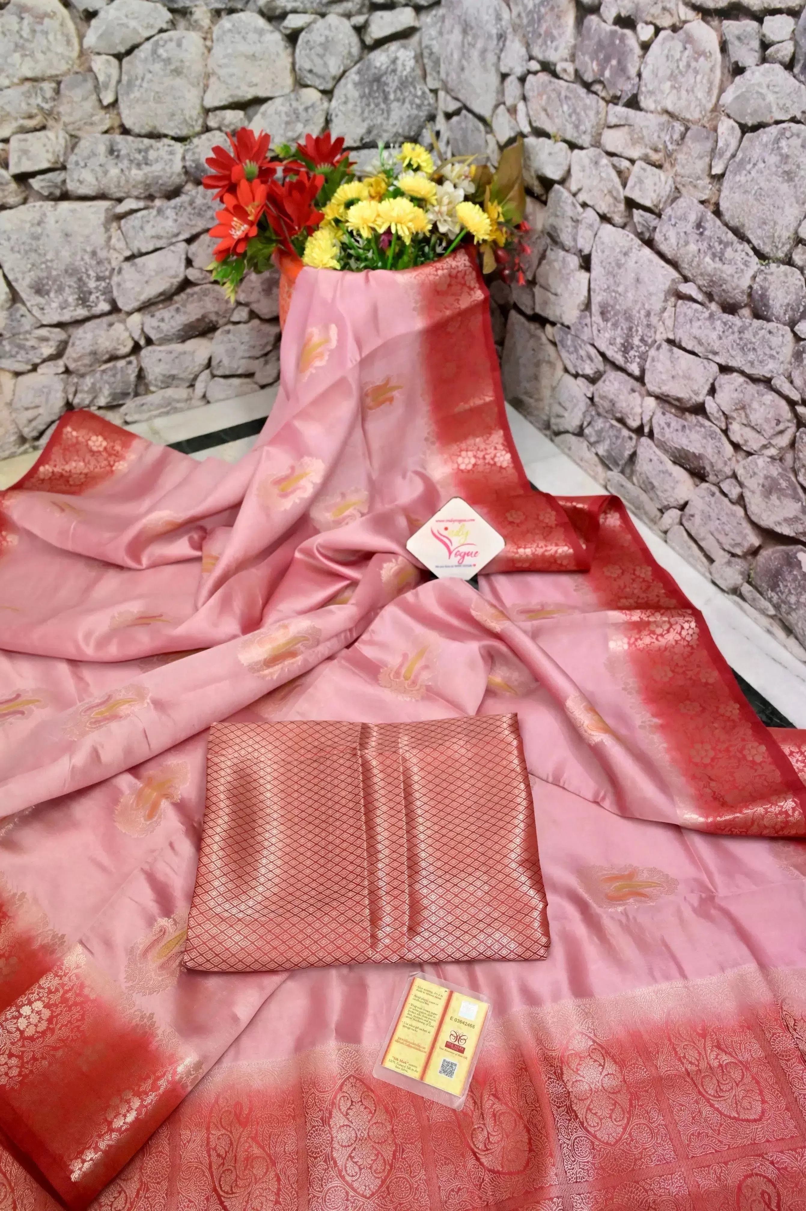 Blush Pink Color Pure Kora Organza Silk Banarasi Saree with Meenakari Butta Work