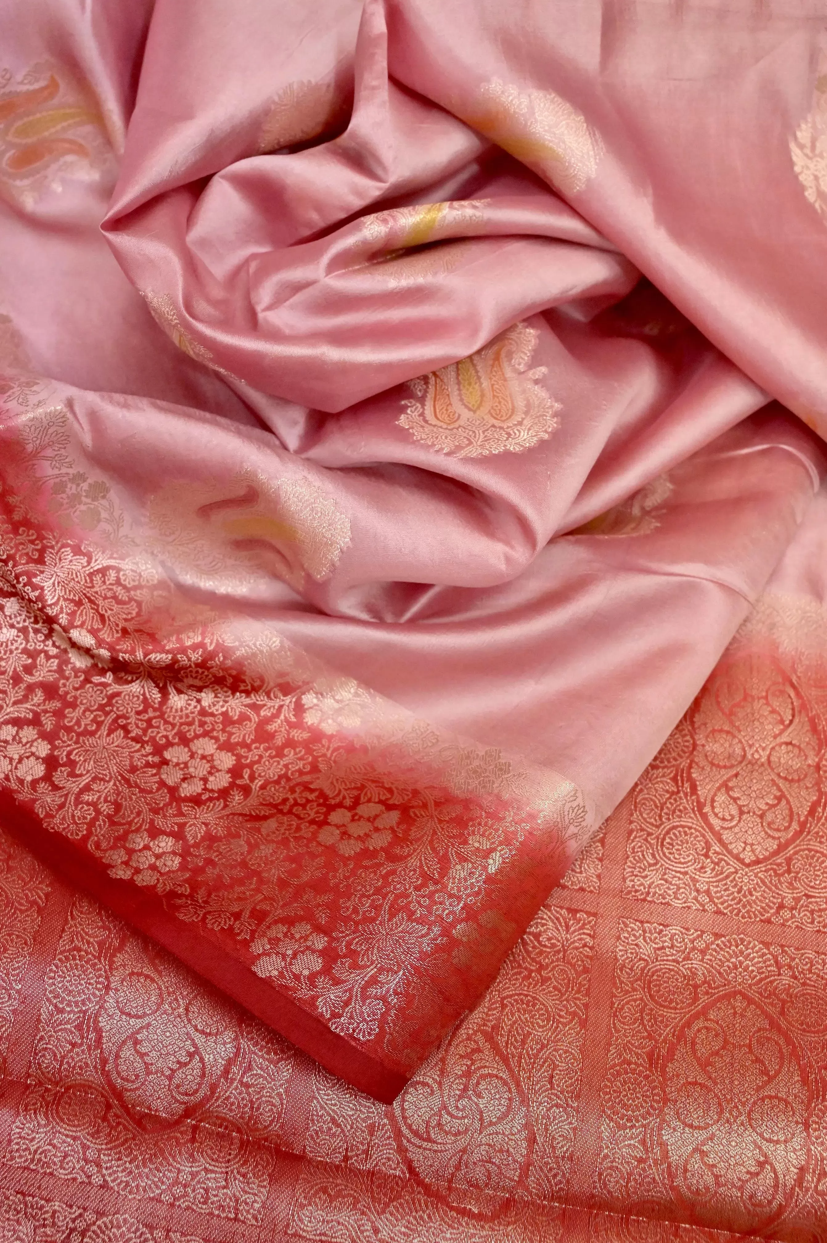 Blush Pink Color Pure Kora Organza Silk Banarasi Saree with Meenakari Butta Work