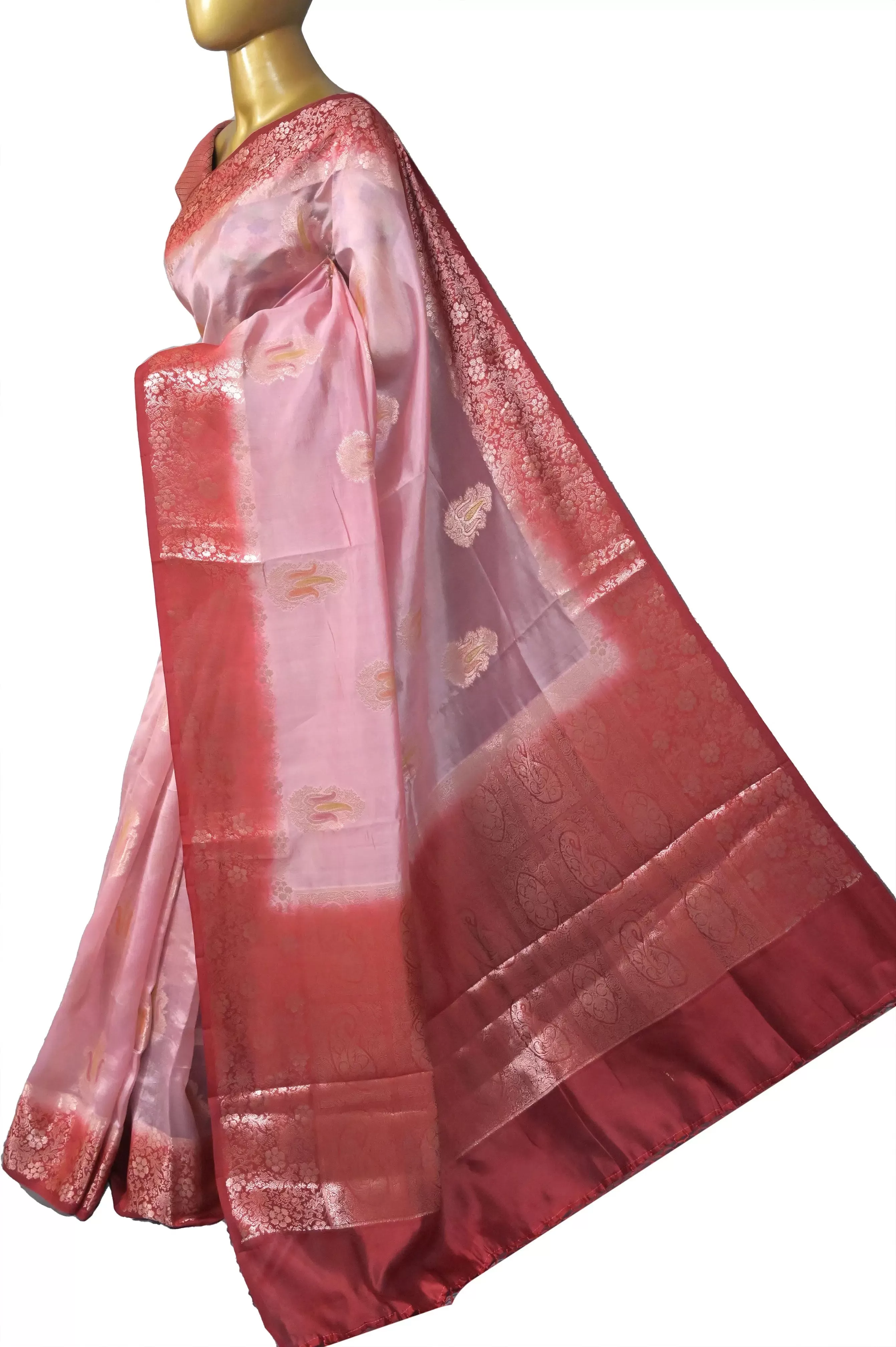 Blush Pink Color Pure Kora Organza Silk Banarasi Saree with Meenakari Butta Work