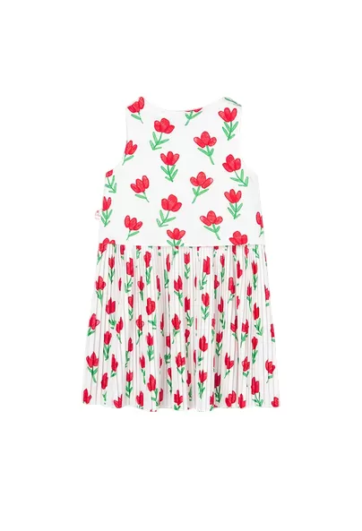 Boboli Pleated jersey dress with flower print for girls 418036 9382 white-red