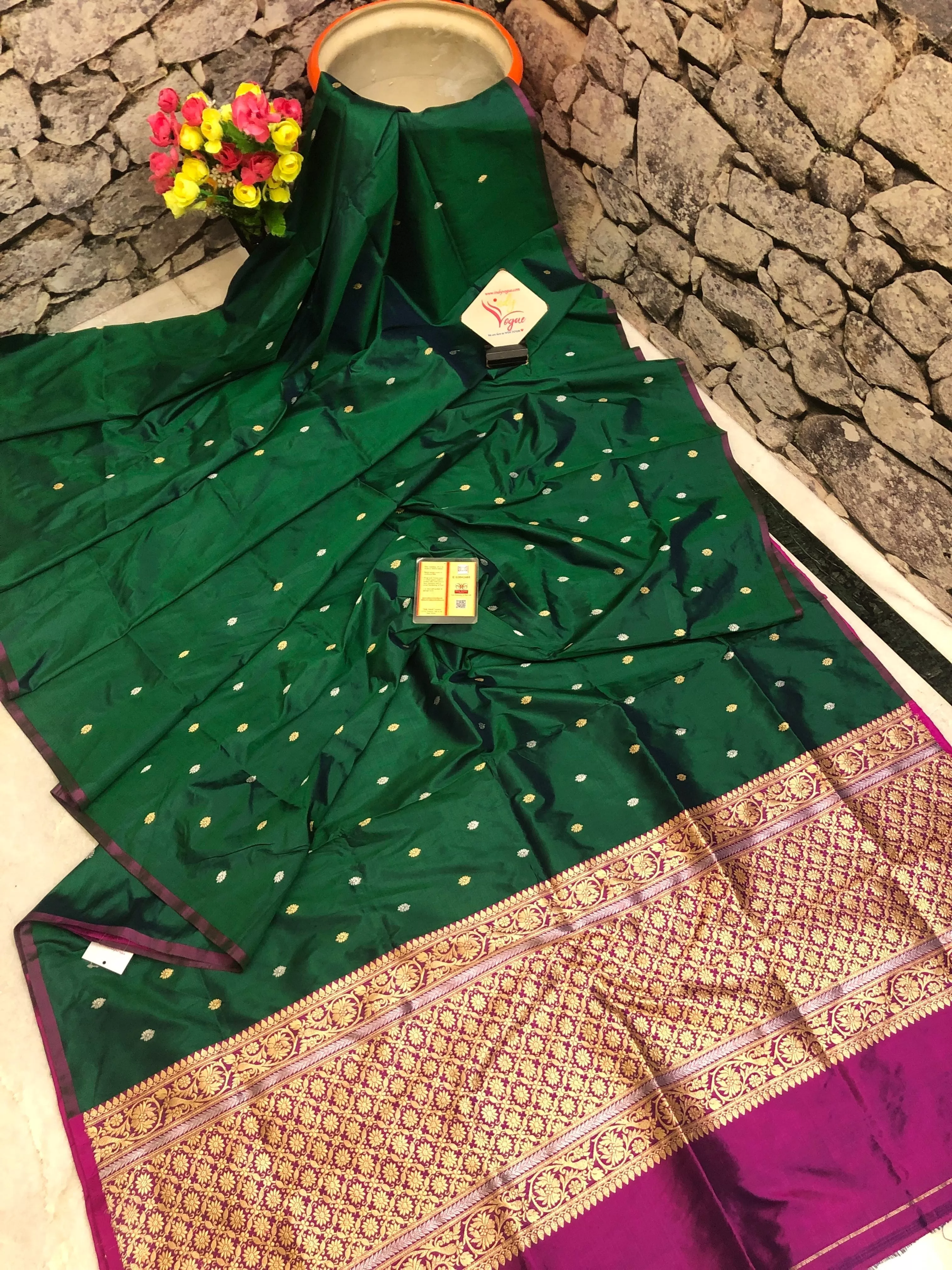 Castleton Green Color Pure Katan Banarasi Saree with Tanchoi Pallu