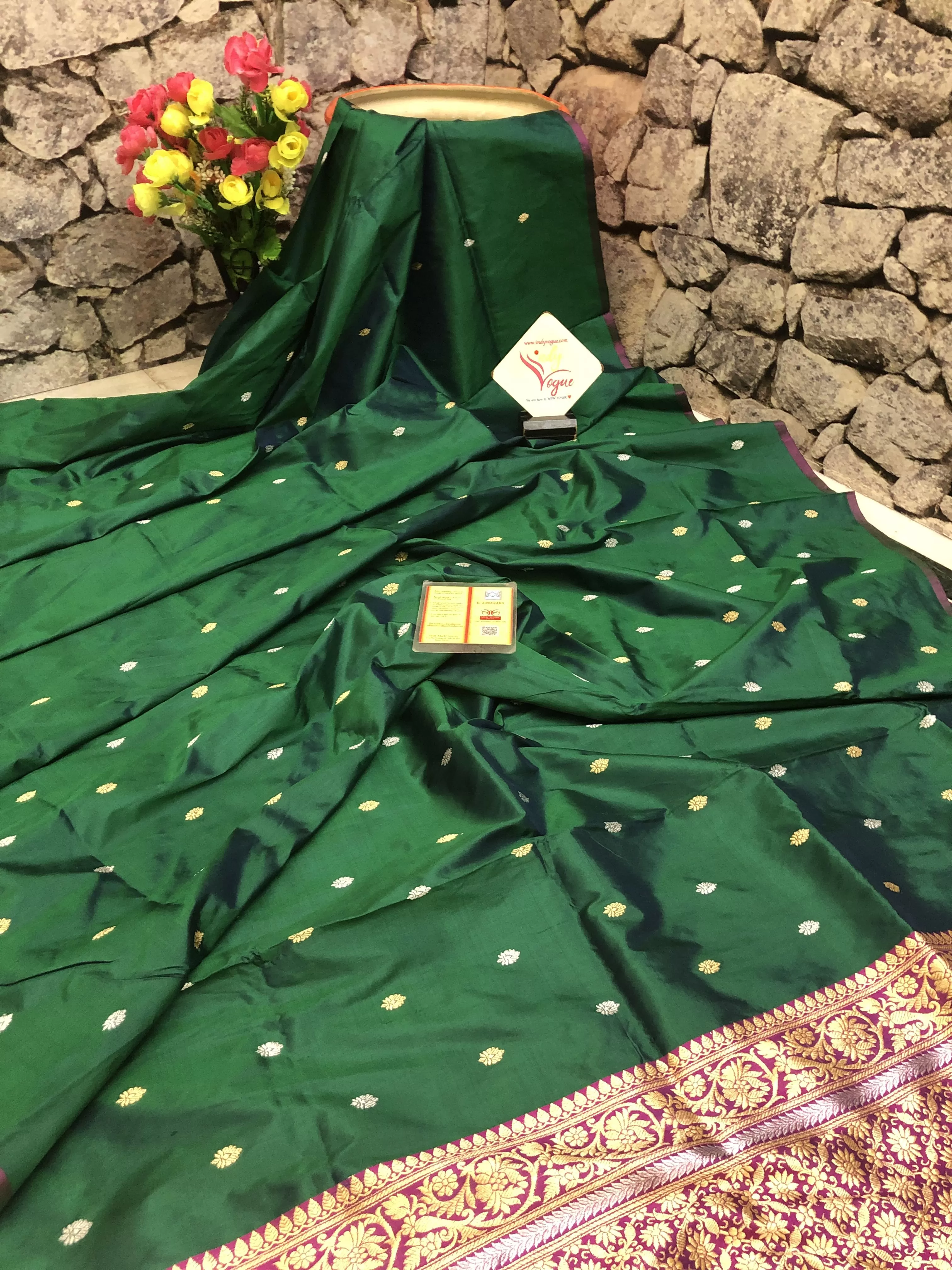 Castleton Green Color Pure Katan Banarasi Saree with Tanchoi Pallu