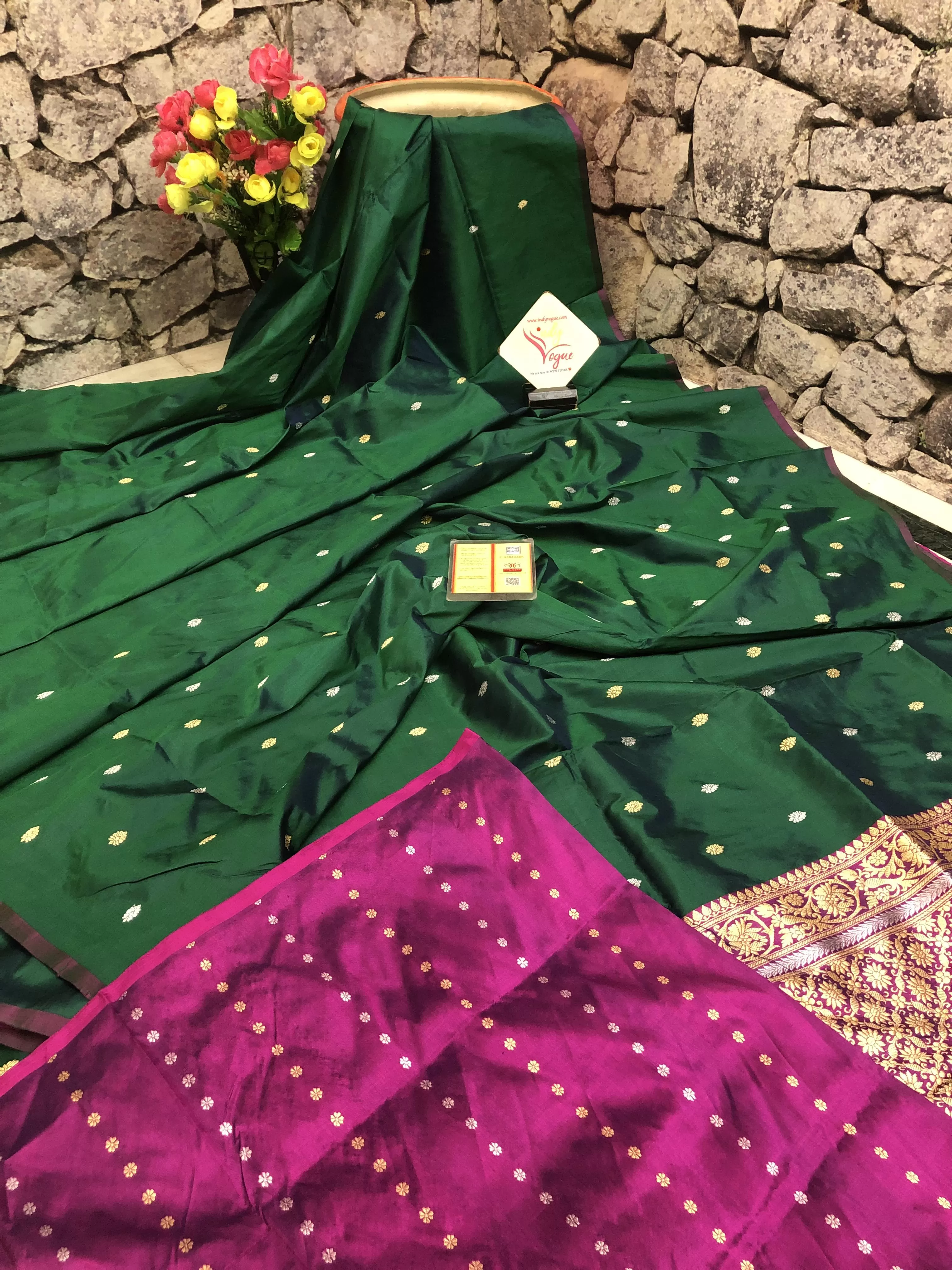 Castleton Green Color Pure Katan Banarasi Saree with Tanchoi Pallu