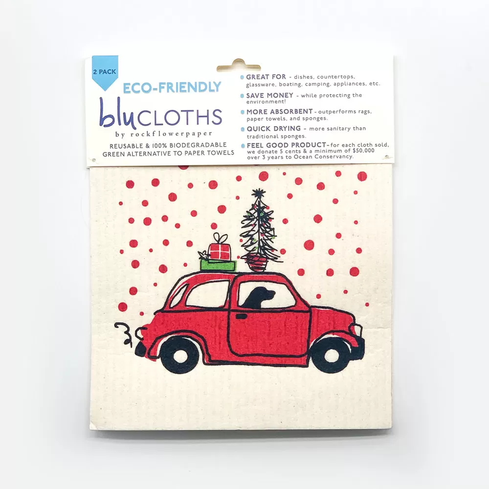 Christmas Nostalgia Eco-Friendly blu Sponge Cloth  - Set of 2