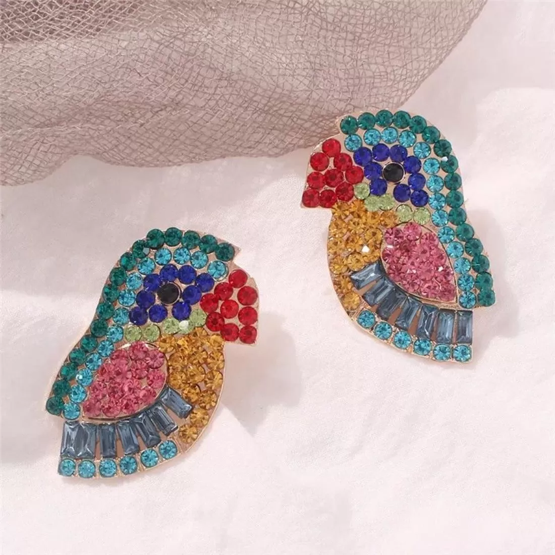 Colorful Crystal Bird Statement Party Earrings - 3 Styles