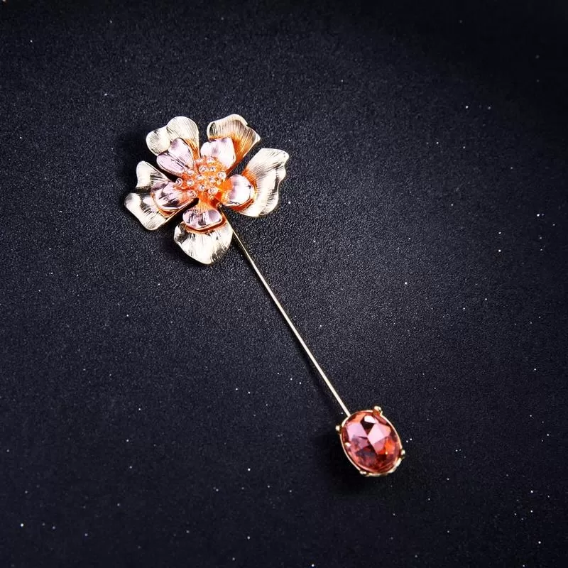 Crystal Flower Collar Pin Brooch