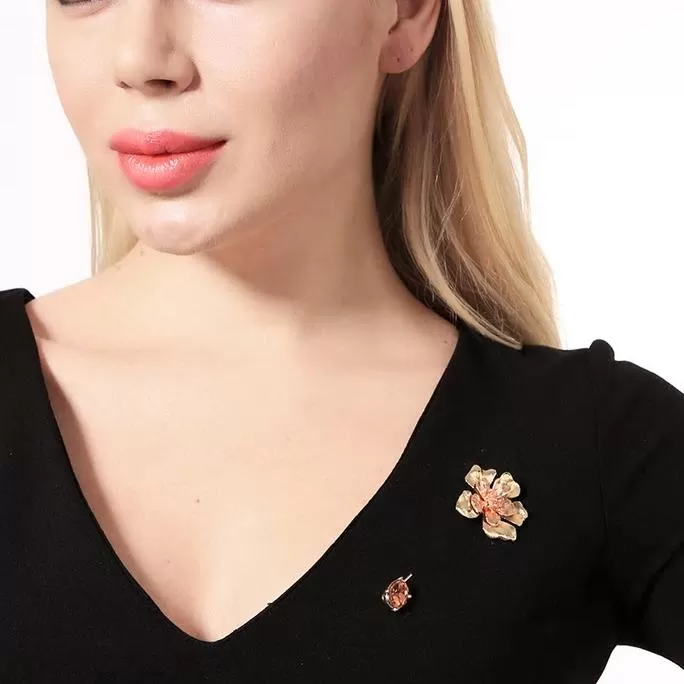 Crystal Flower Collar Pin Brooch