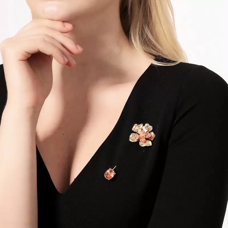 Crystal Flower Collar Pin Brooch