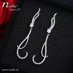 CZ Long Sterling Silver Thin Dangle Earrings