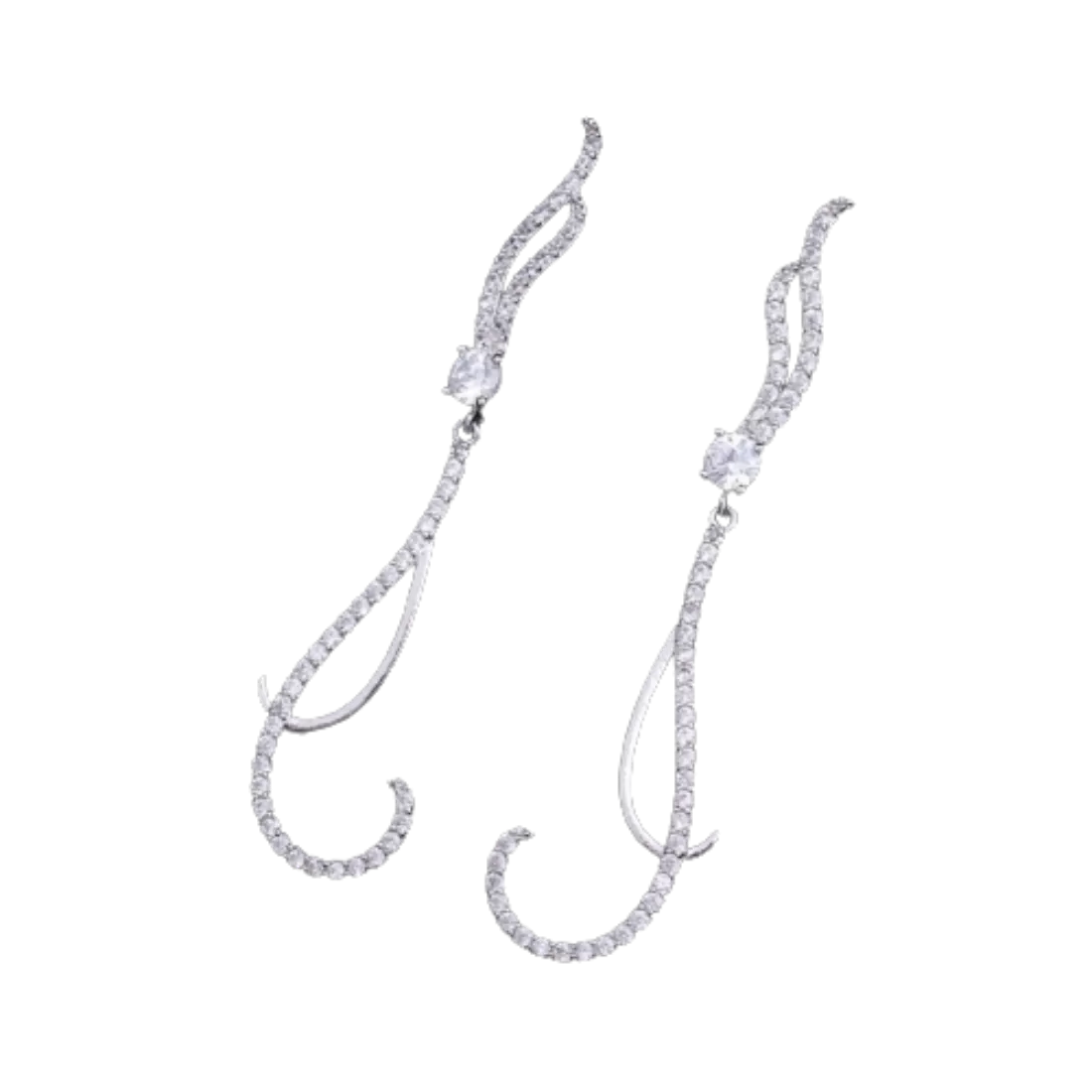 CZ Long Sterling Silver Thin Dangle Earrings