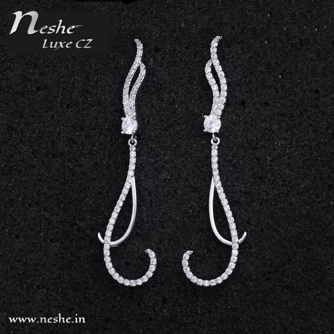 CZ Long Sterling Silver Thin Dangle Earrings