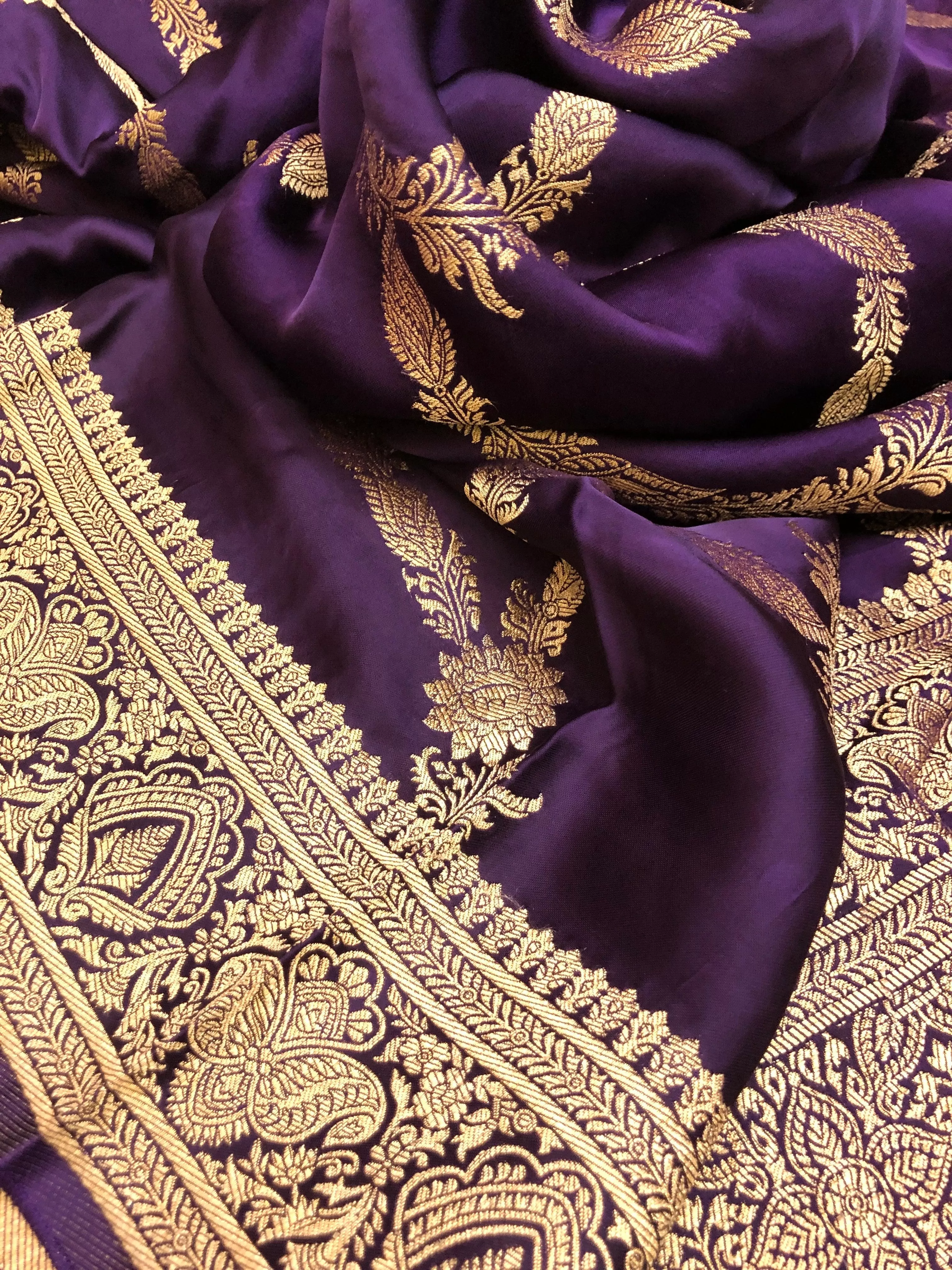 Deep Violet Color Pure Satin Banarasi Saree