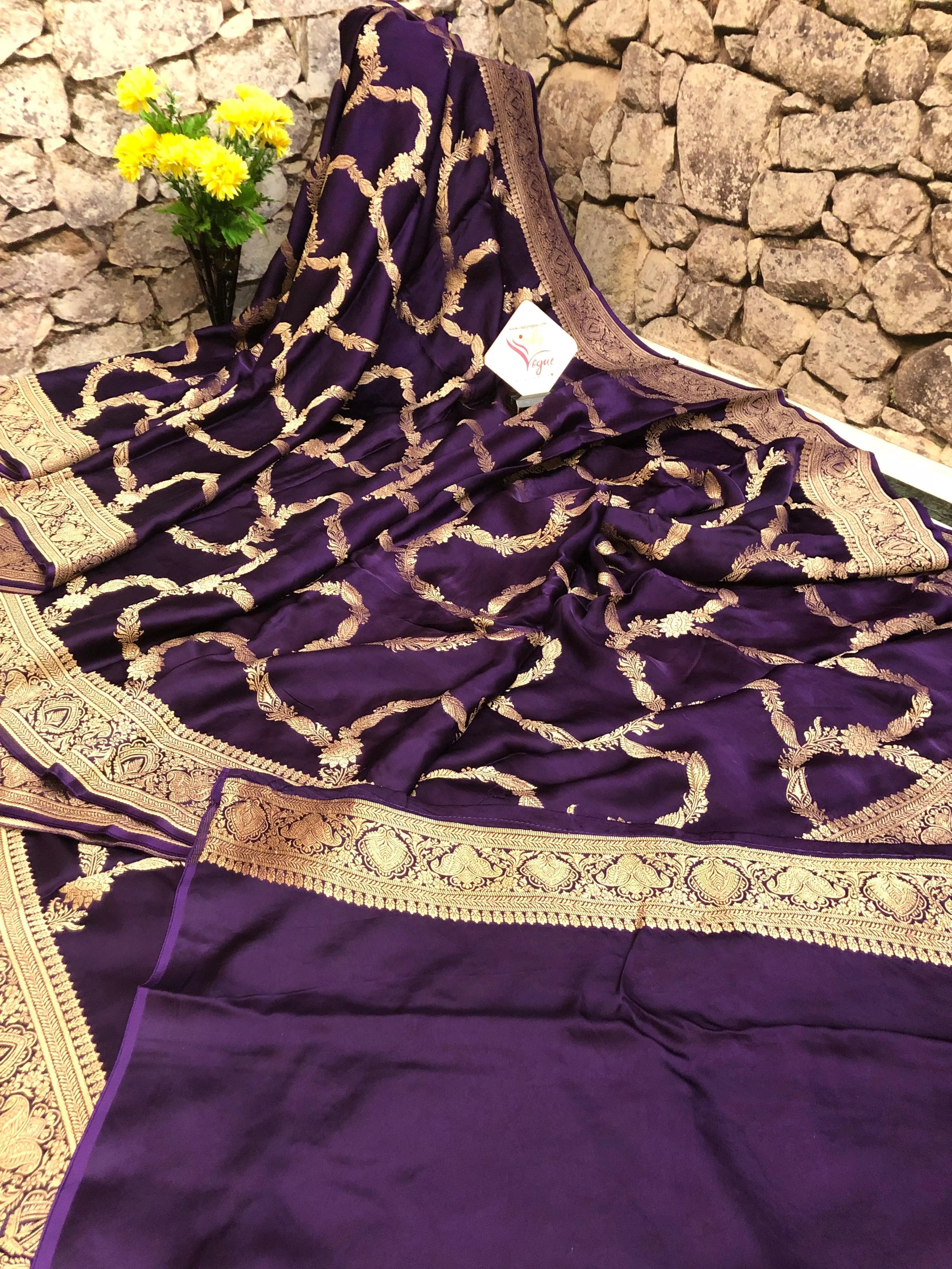 Deep Violet Color Pure Satin Banarasi Saree