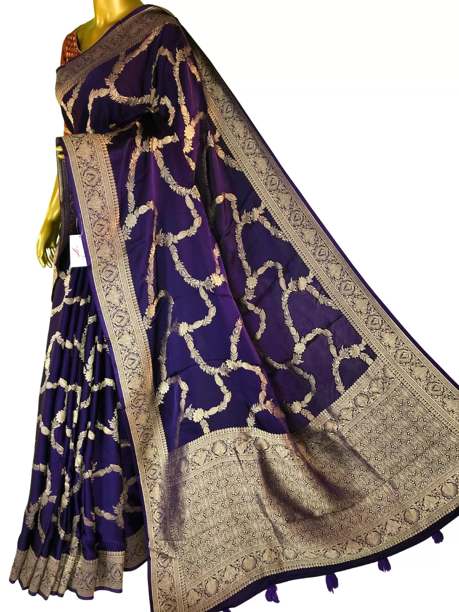 Deep Violet Color Pure Satin Banarasi Saree