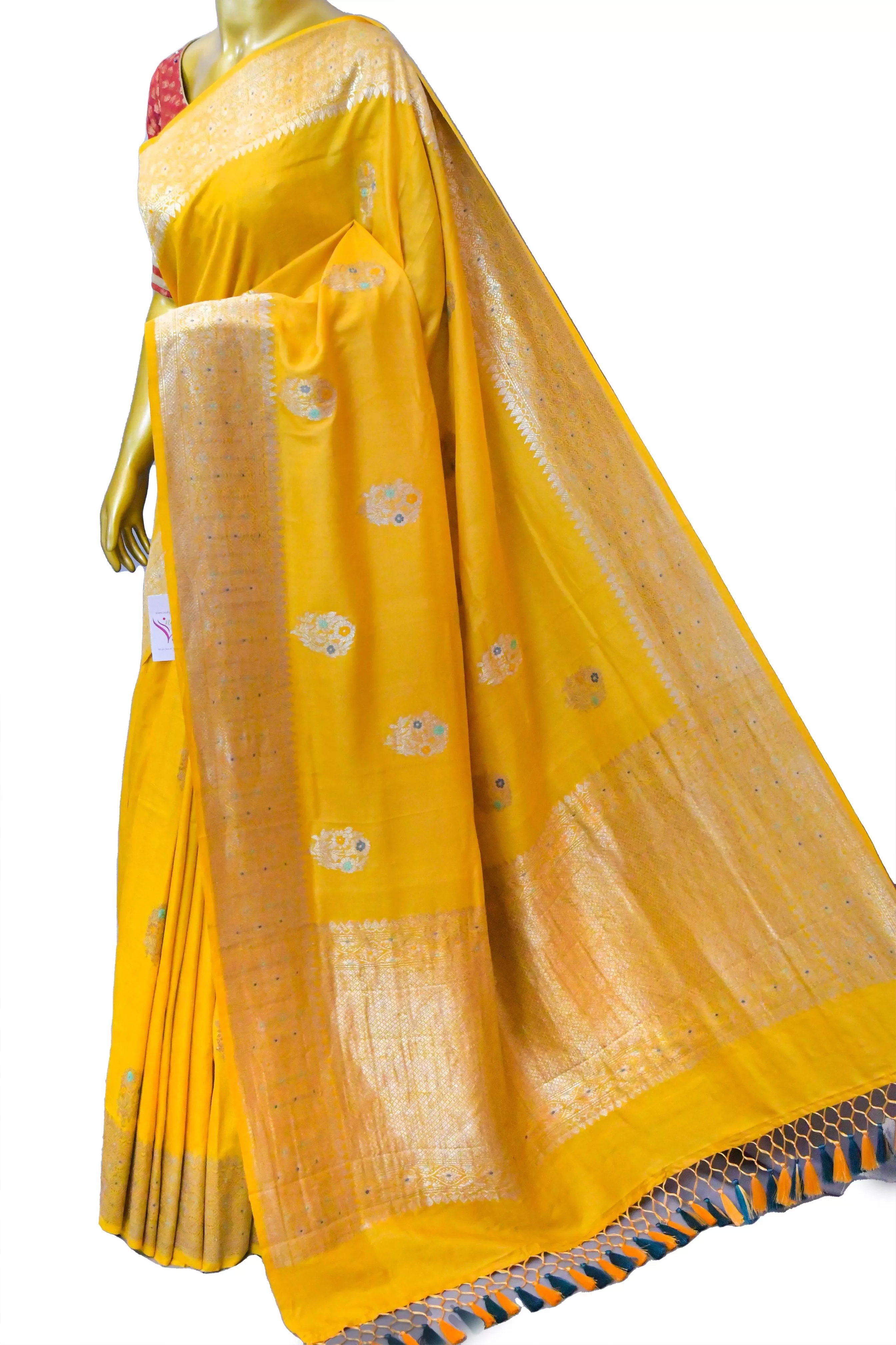 Deep Yellow Color Tussar Georgette Meenakari Banarasi