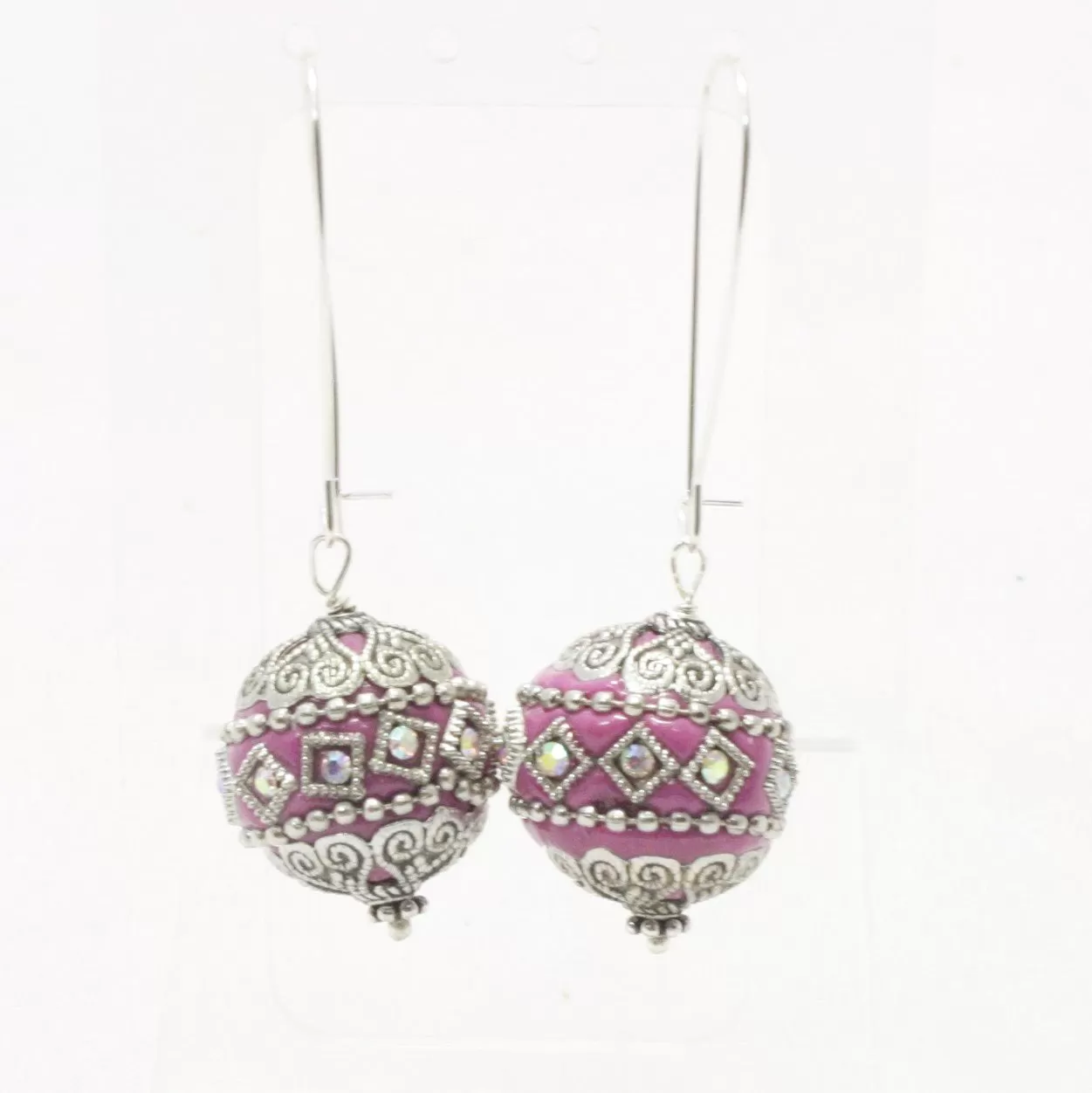 Elegant Silver Pink Formal Earrings