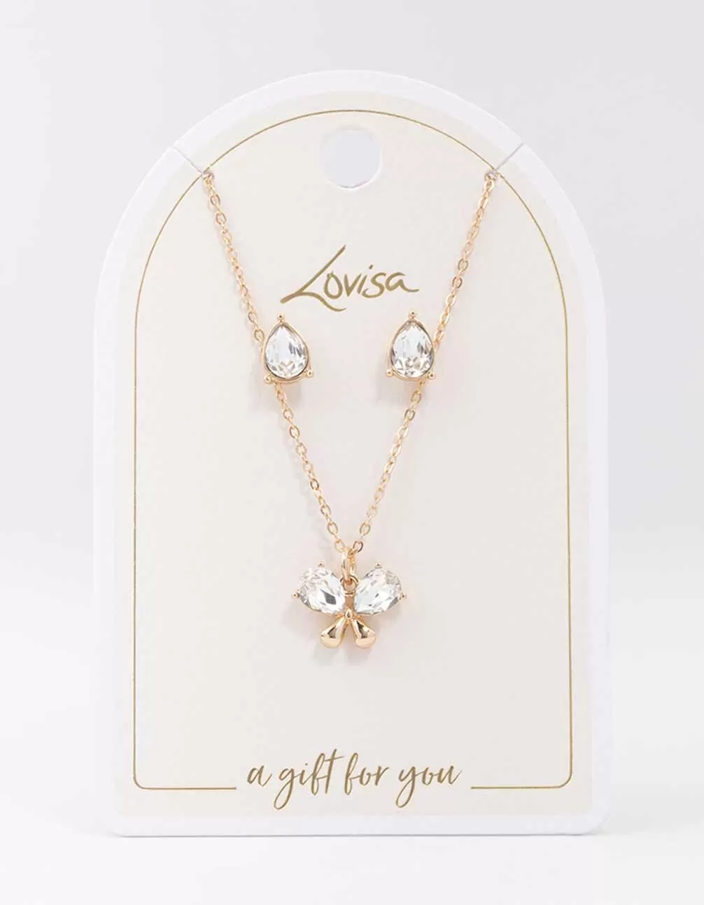 Gold Diamante Butterfly Jewellery Set