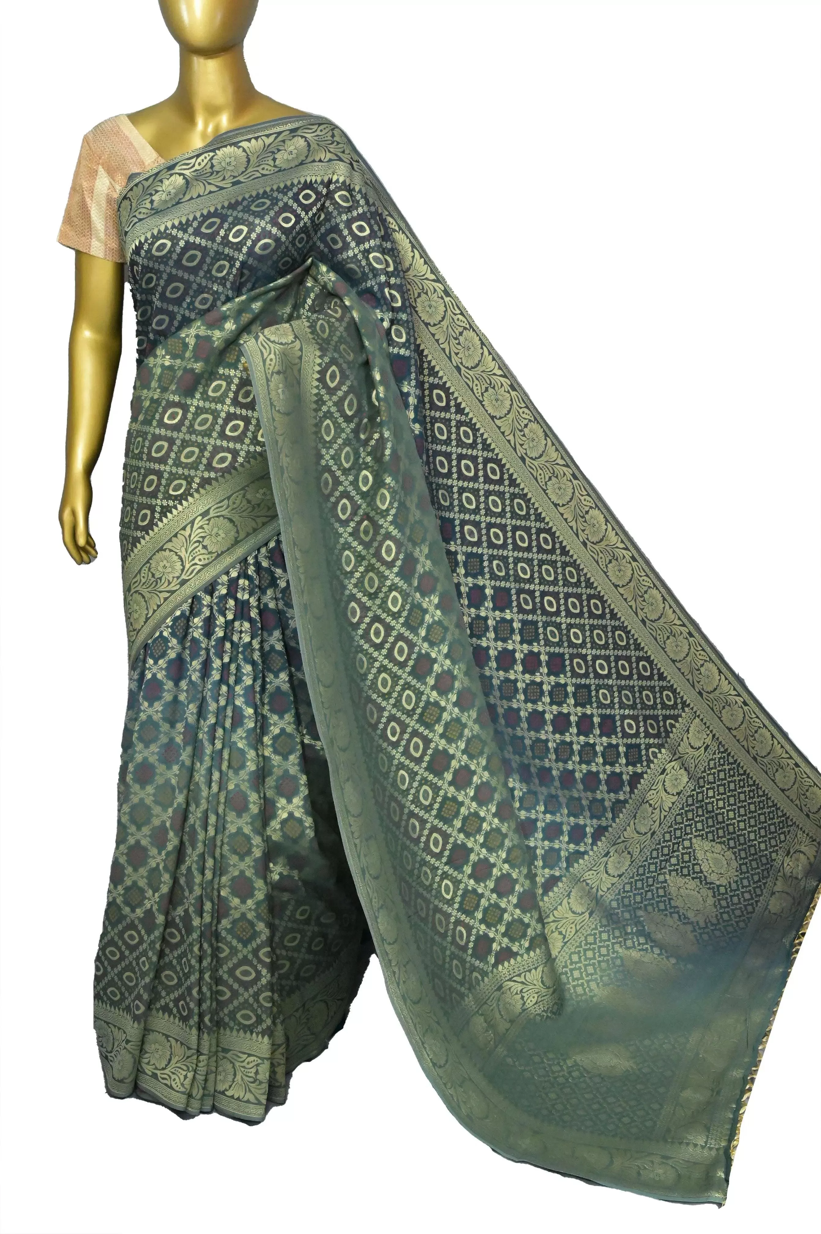 Green Color Khaddi Georgette Saree with Jaal  Work