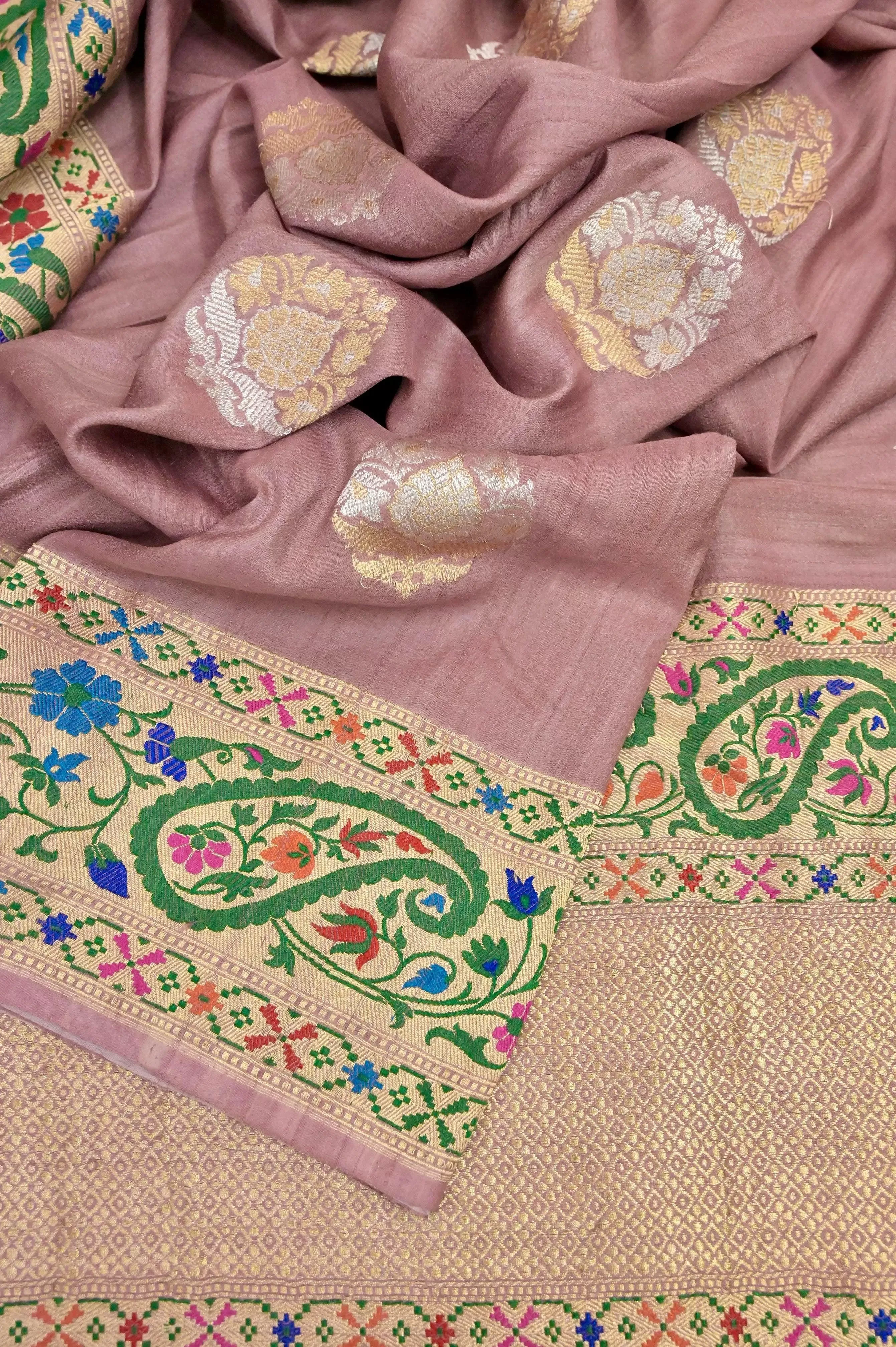 Groundnut Color Tussar Georgette Banarasi Saree