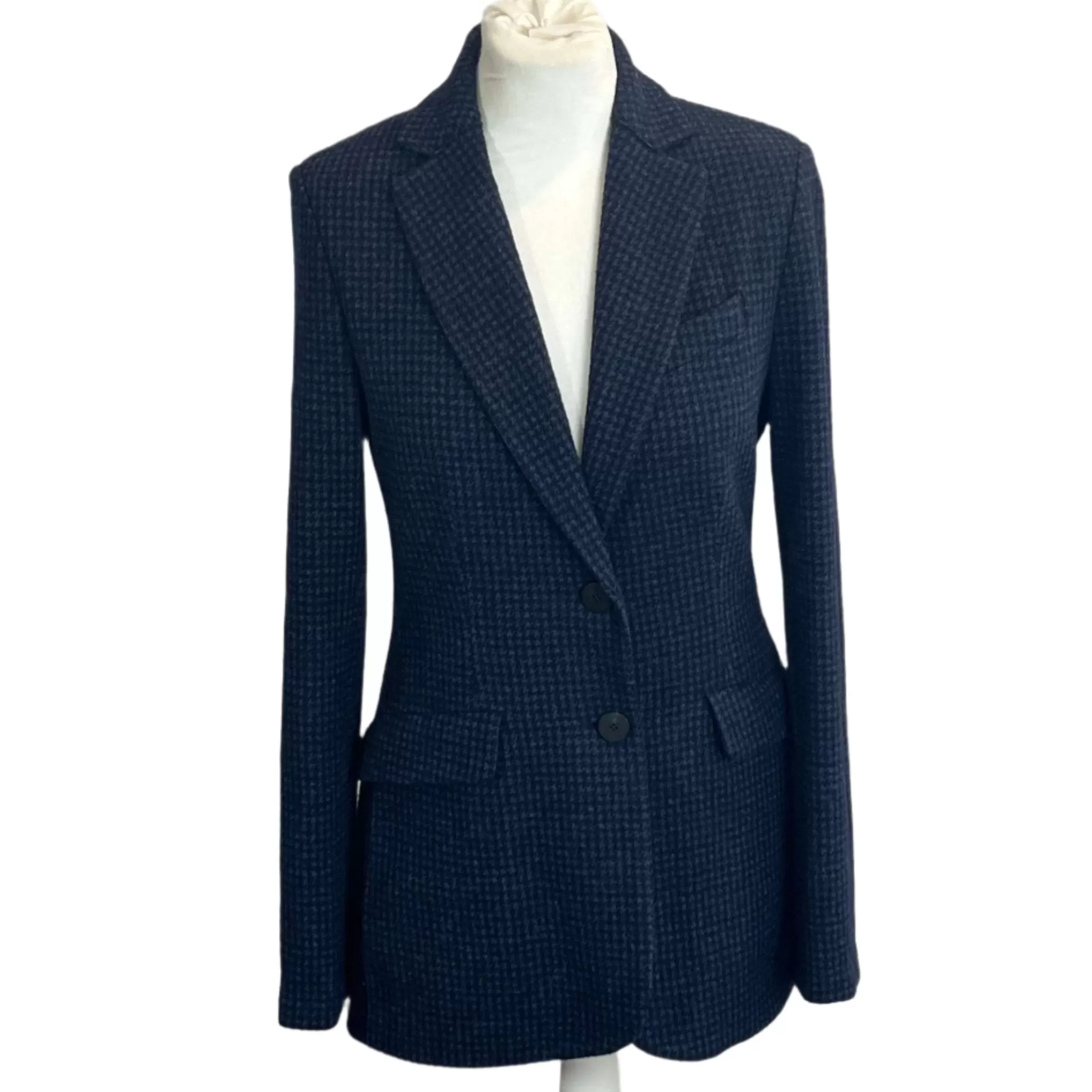 Harris Wharf Blue & Navy Dogtooth Wool Mix Jacket S