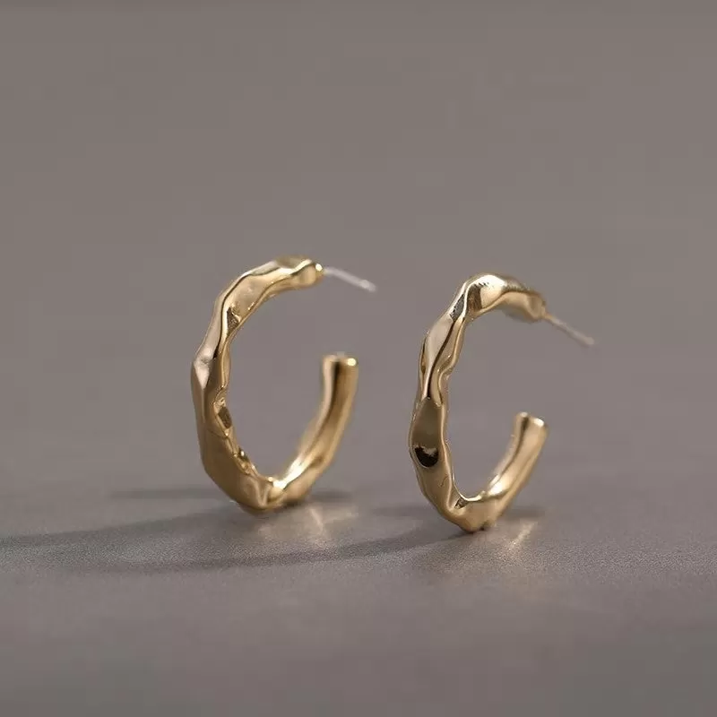 Irregular Textured Gold Plated Earring