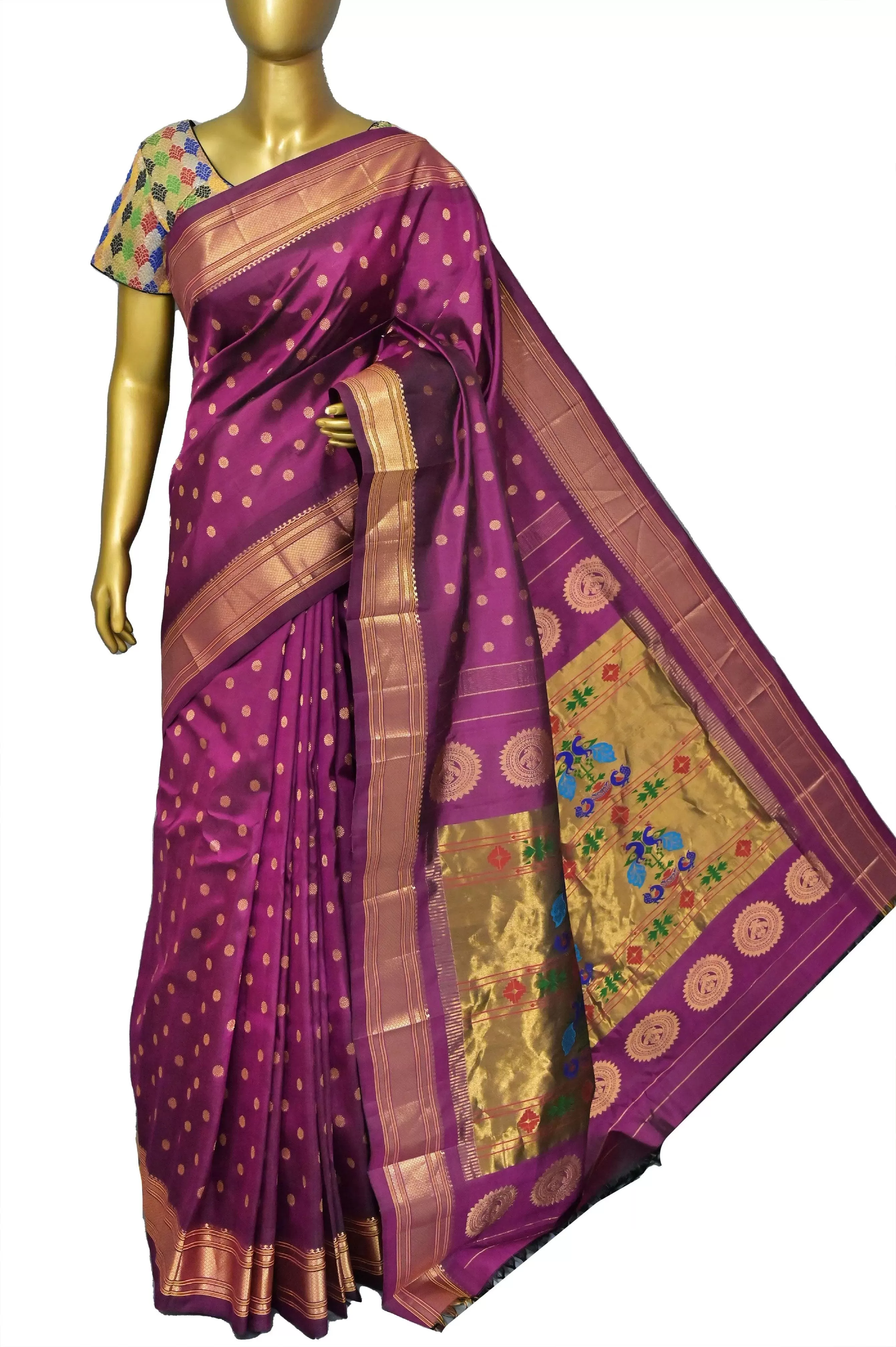 Light Beetroot Color Maharani Paithani Silk Saree with Golden Zari Border