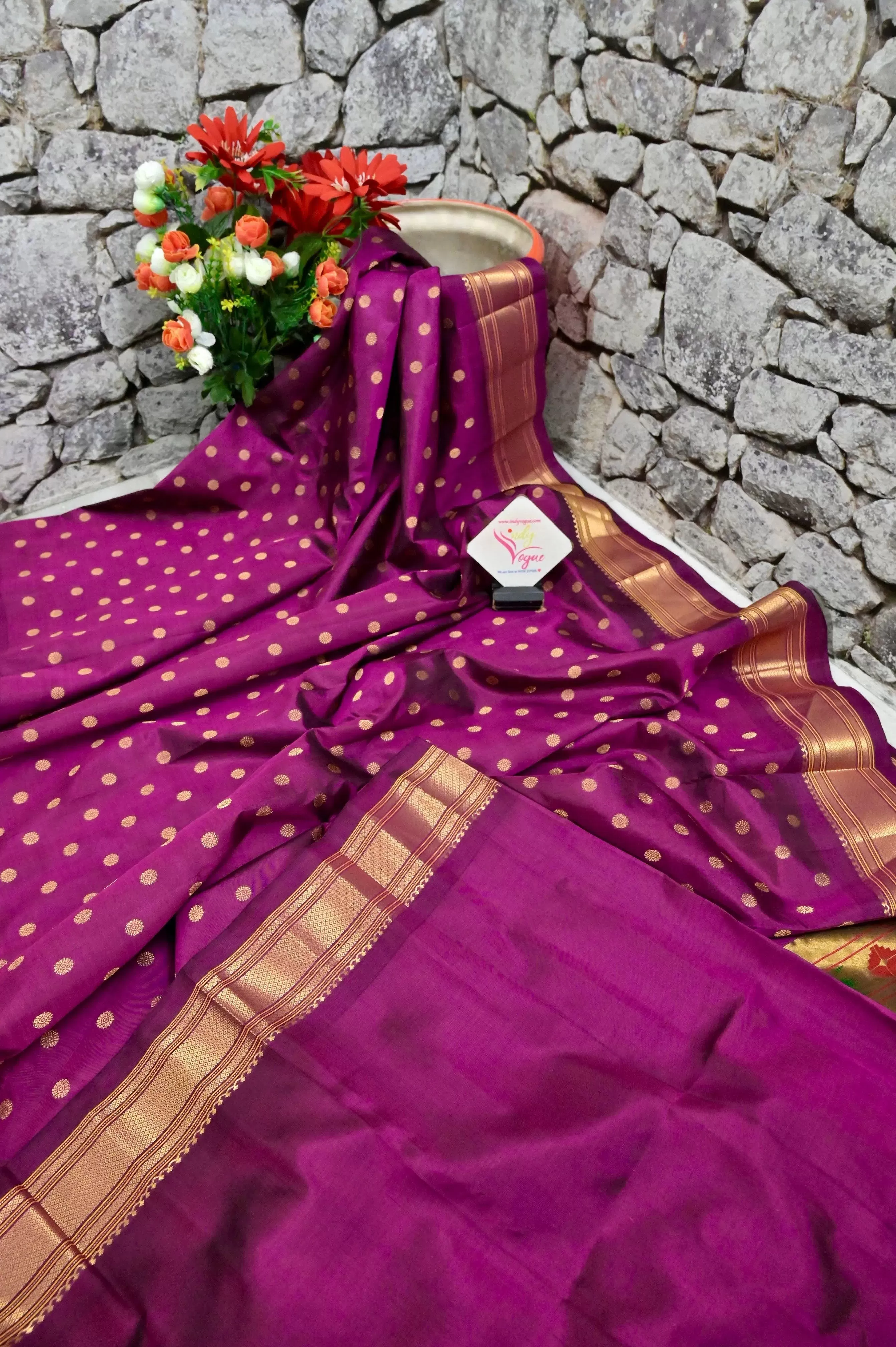 Light Beetroot Color Maharani Paithani Silk Saree with Golden Zari Border