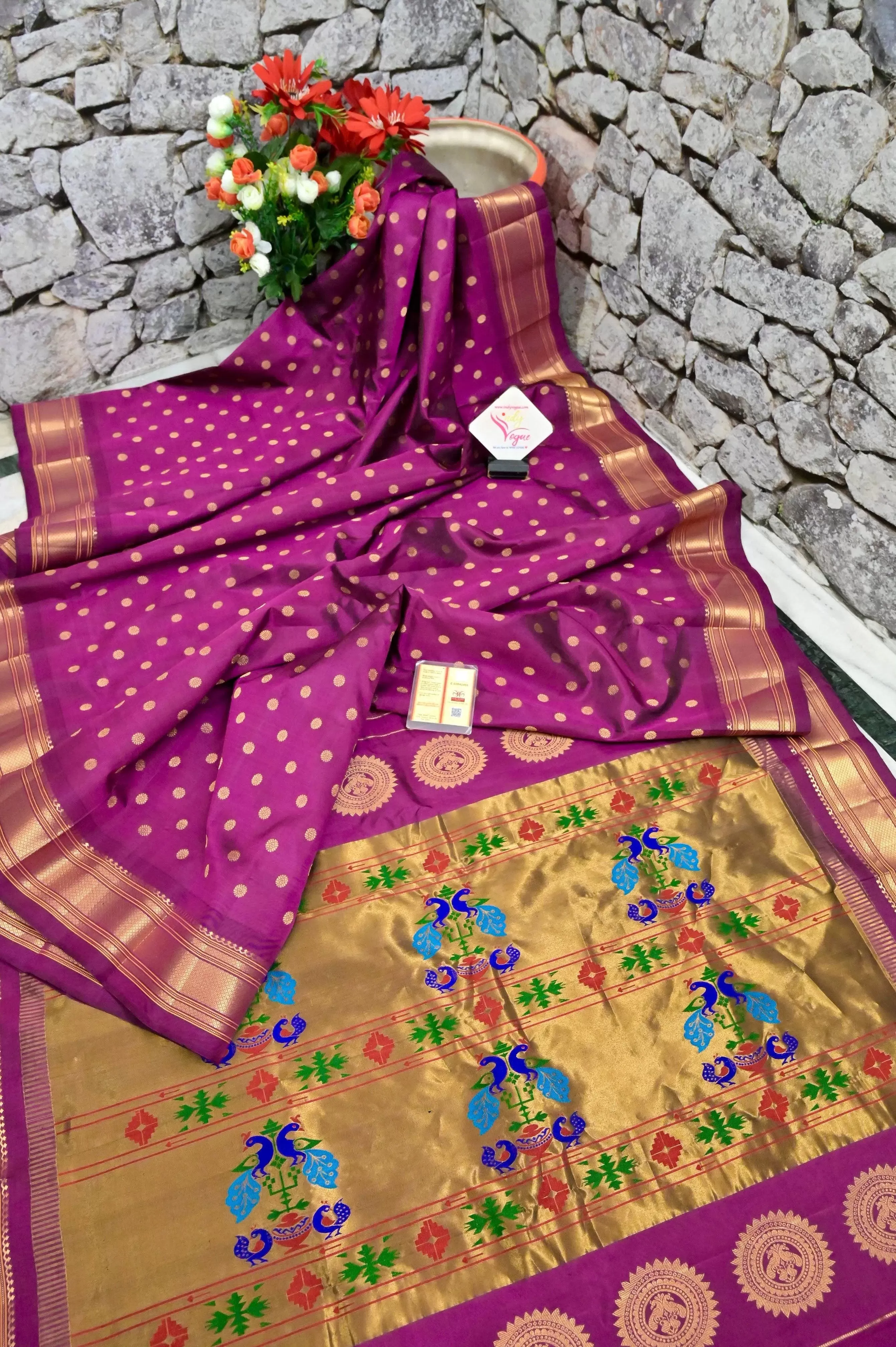 Light Beetroot Color Maharani Paithani Silk Saree with Golden Zari Border