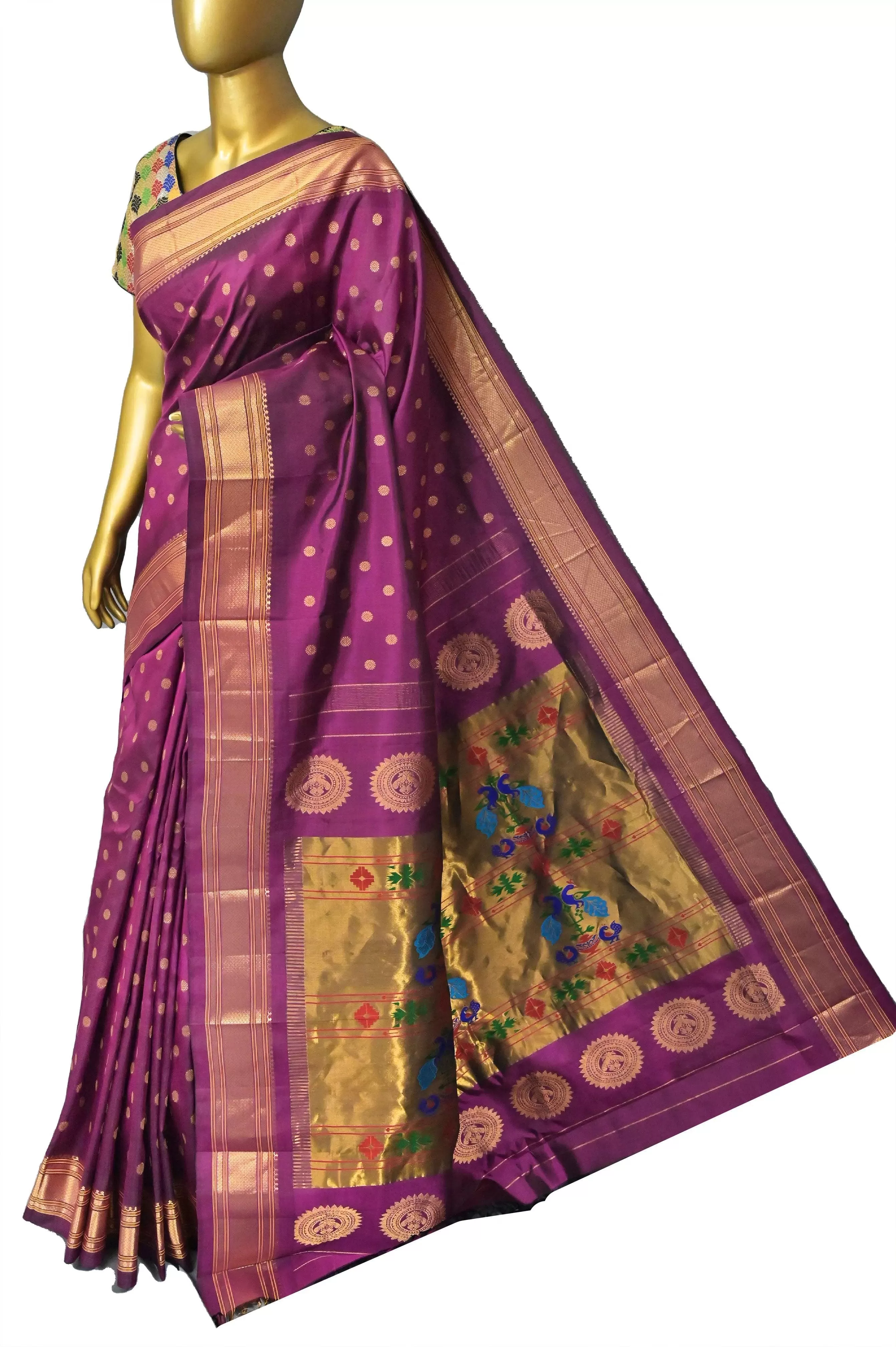 Light Beetroot Color Maharani Paithani Silk Saree with Golden Zari Border