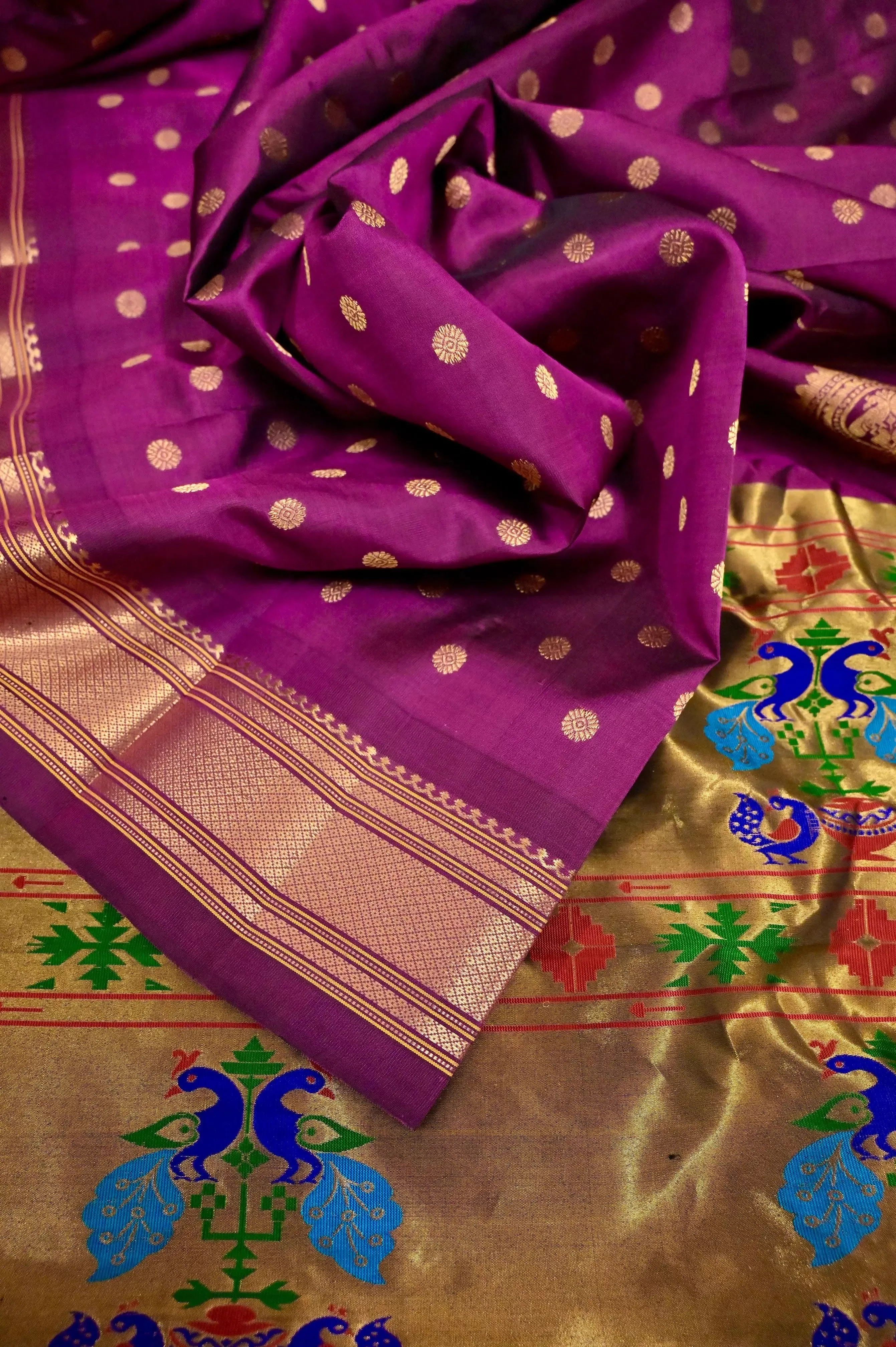 Light Beetroot Color Maharani Paithani Silk Saree with Golden Zari Border