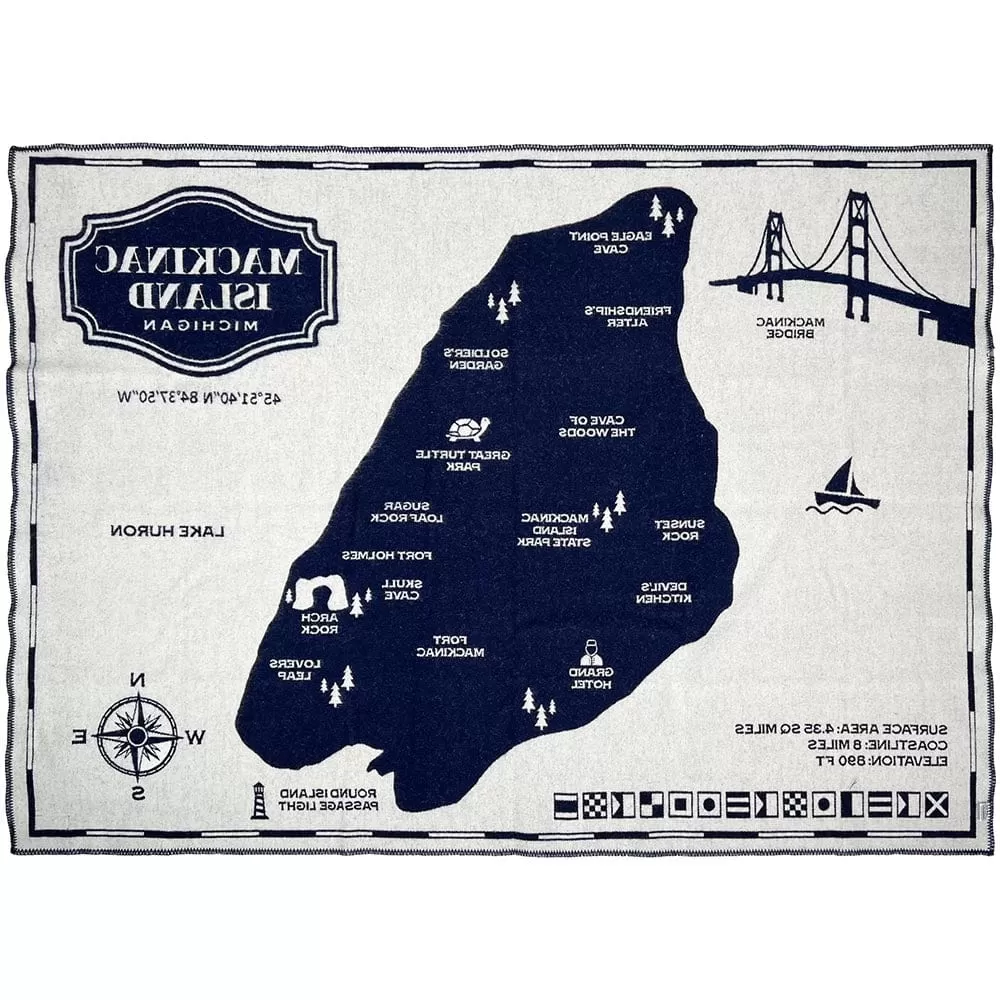 Mackinac Island Map Wool Throw Blanket