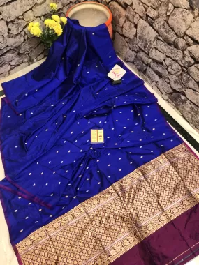 Midnight Blue Color Pure Katan Banarasi Saree with Tanchoi Pallu