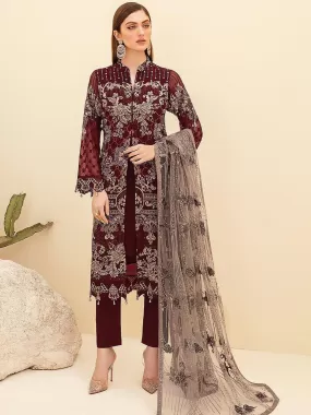 Odette Women Red Heavy Embroidered Women Semi Stitched Slawar Suit Set