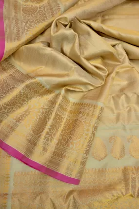 Offwhite and Golden Color Pure Gadwal Silk Saree with Brocade Work