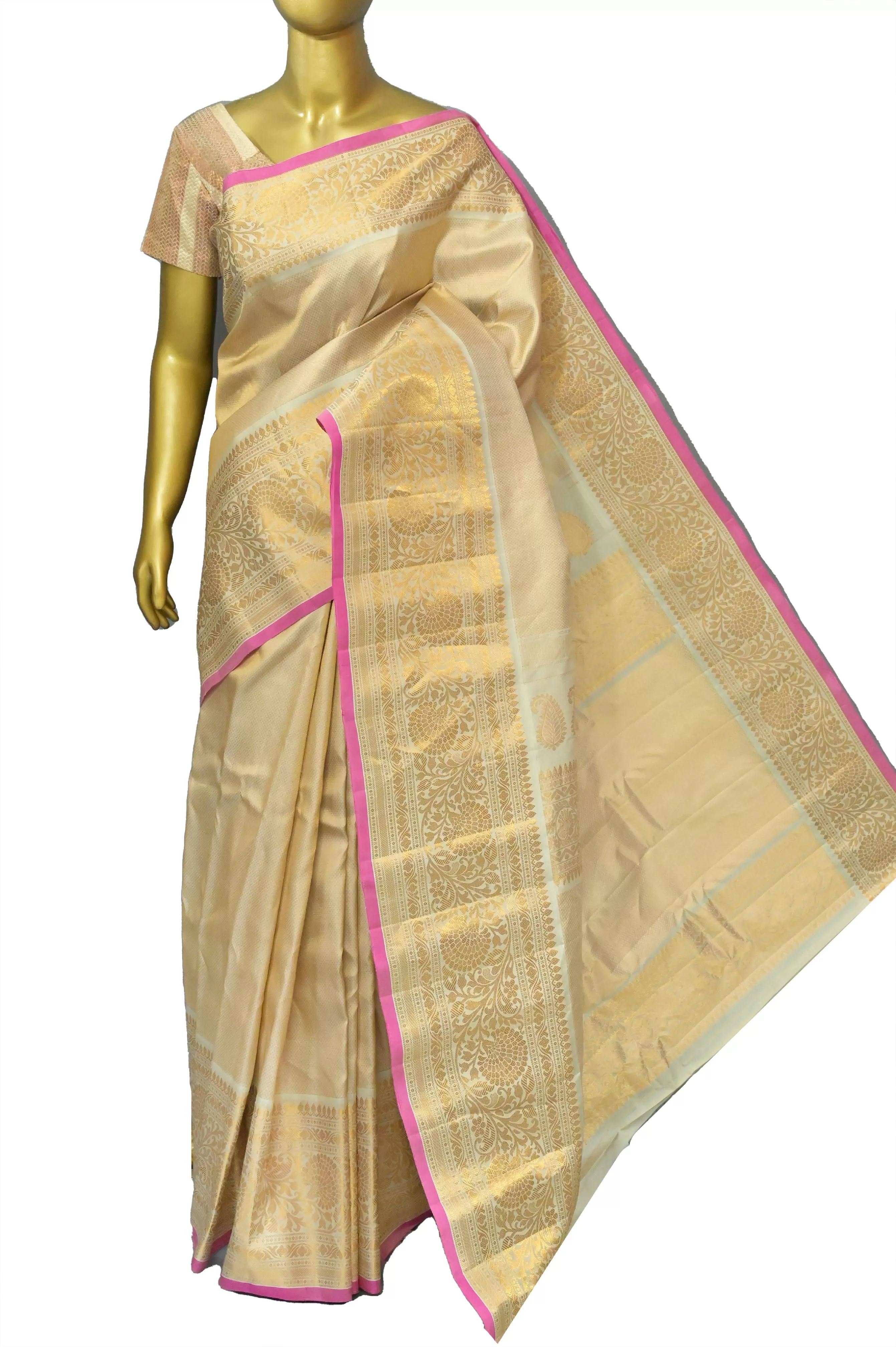 Offwhite and Golden Color Pure Gadwal Silk Saree with Brocade Work