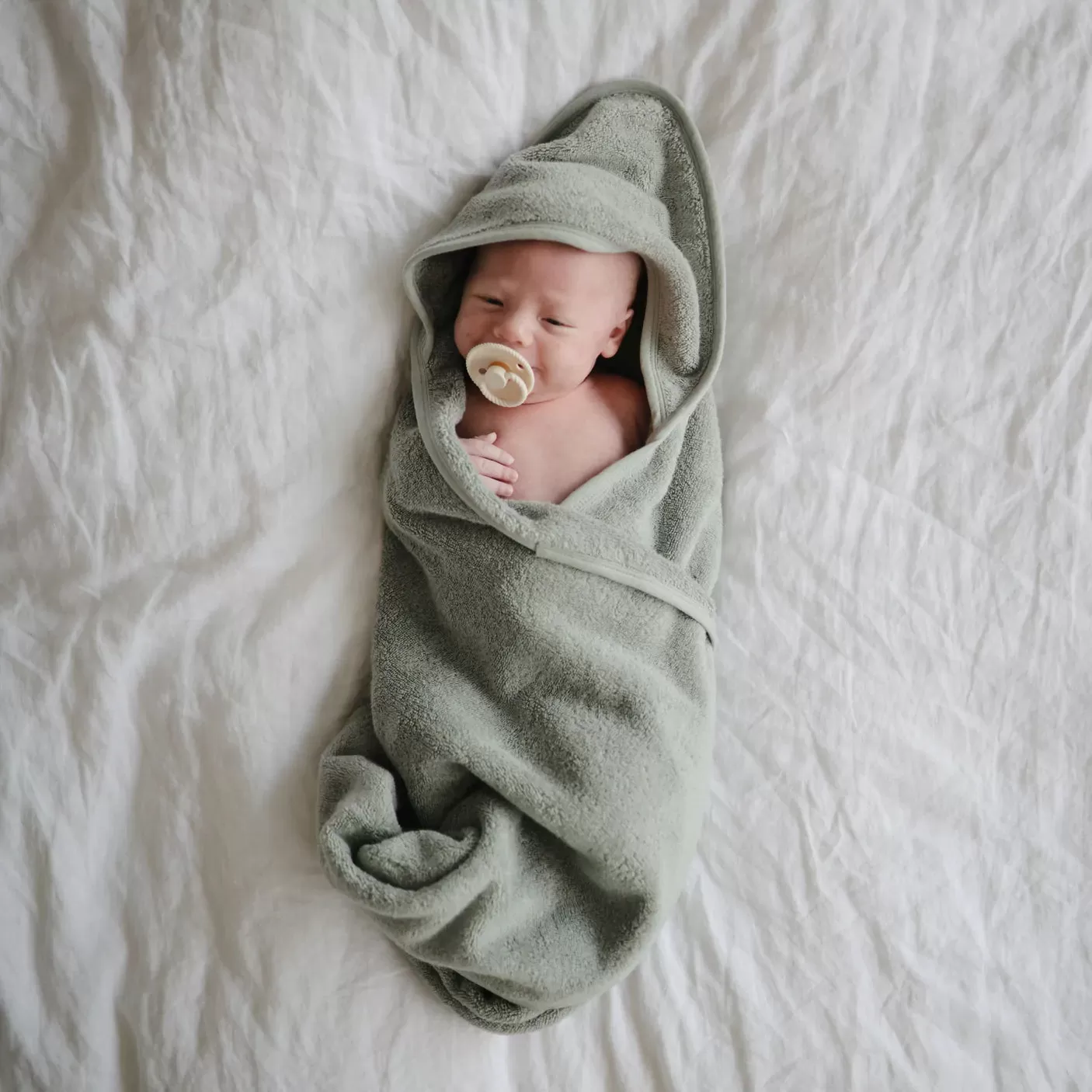 Organic Cotton Baby Hooded Towel - Moss