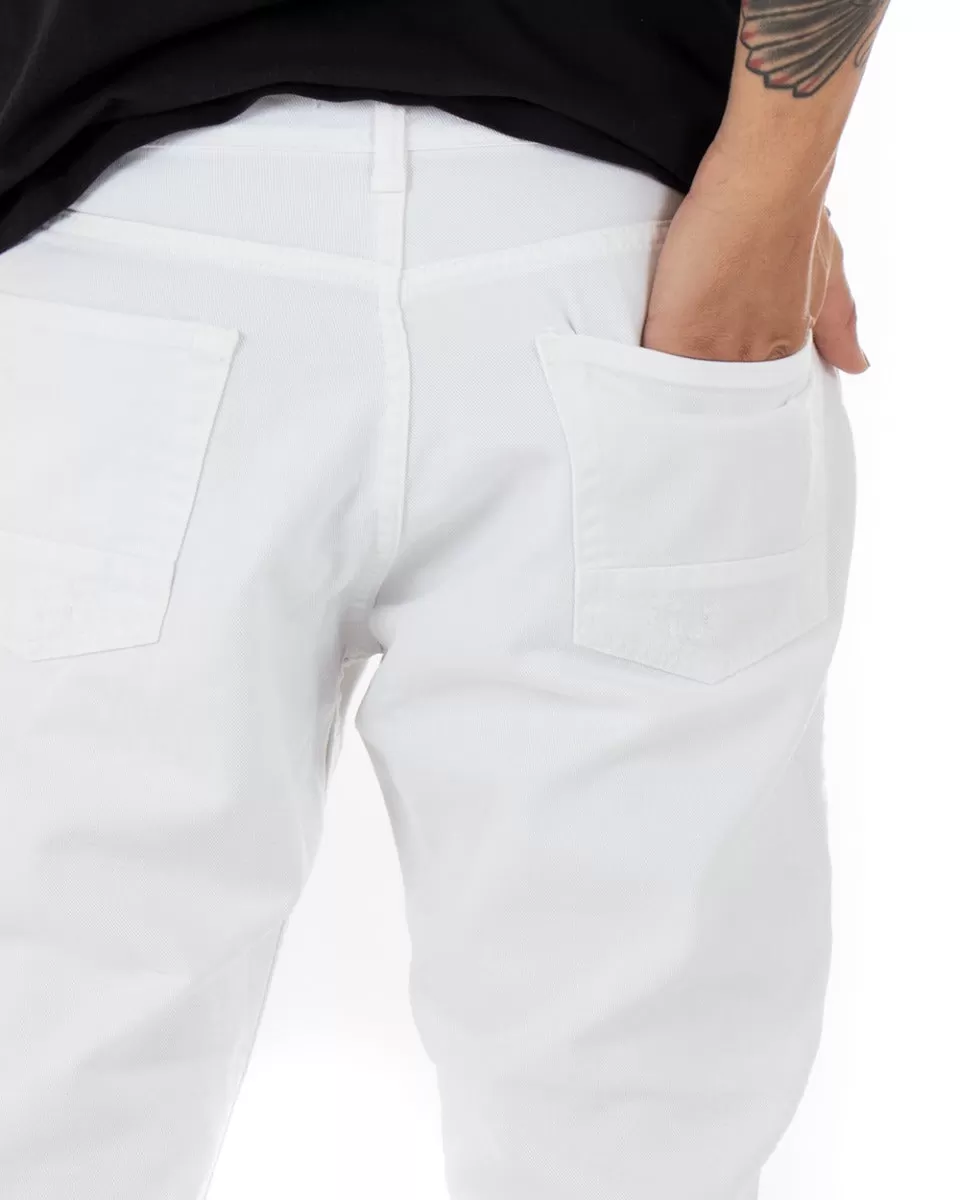 Pantaloni Jeans Uomo Loose Fit Bianco Con Rotture Cinque Tasche Casual GIOSAL-P4091A